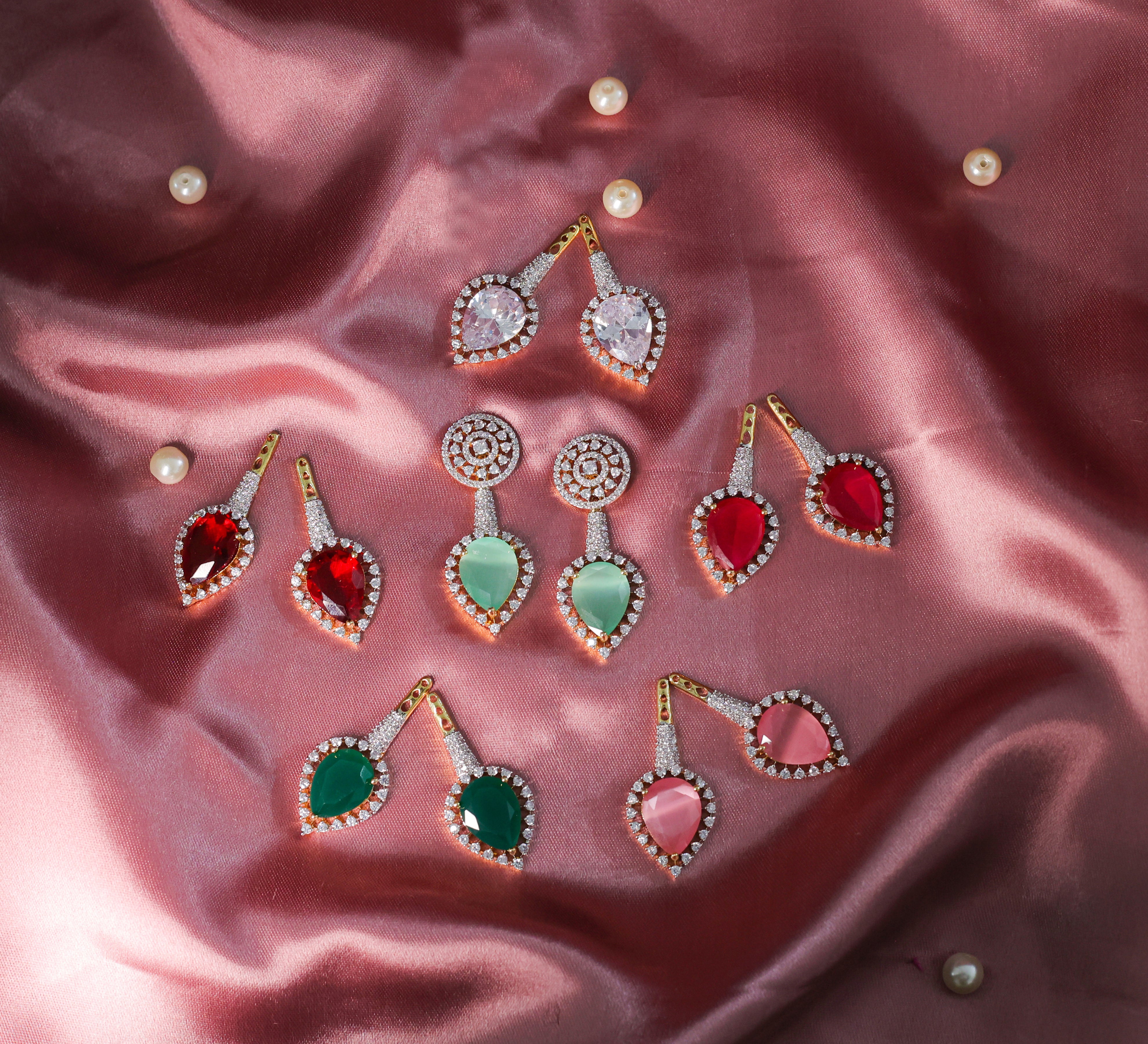Laser-Cut Detailing Earrings with Hydro Stones-6 Earring Combo