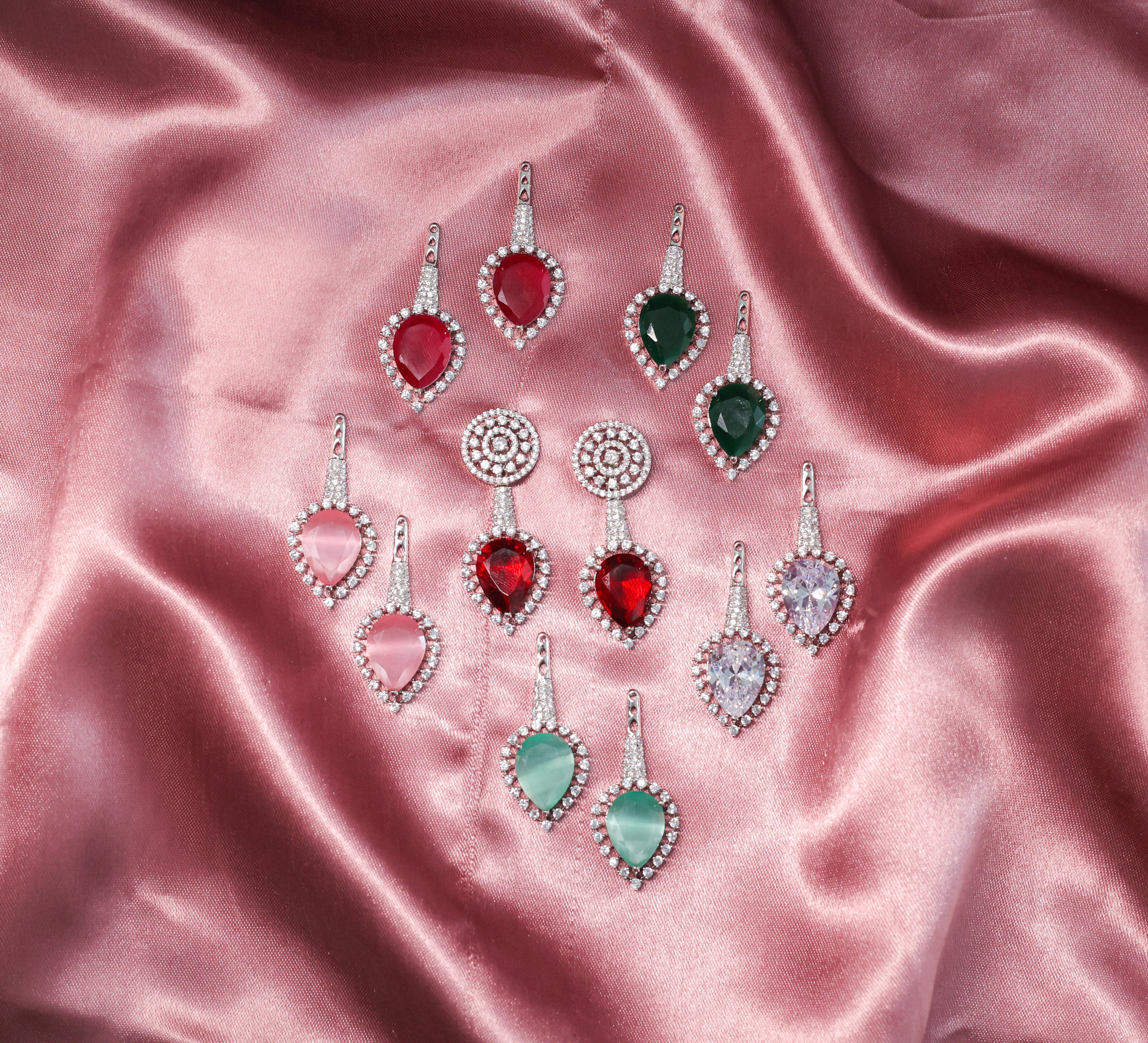 Laser-Cut Detailing Earrings with Hydro Stones-6 Earring Combo