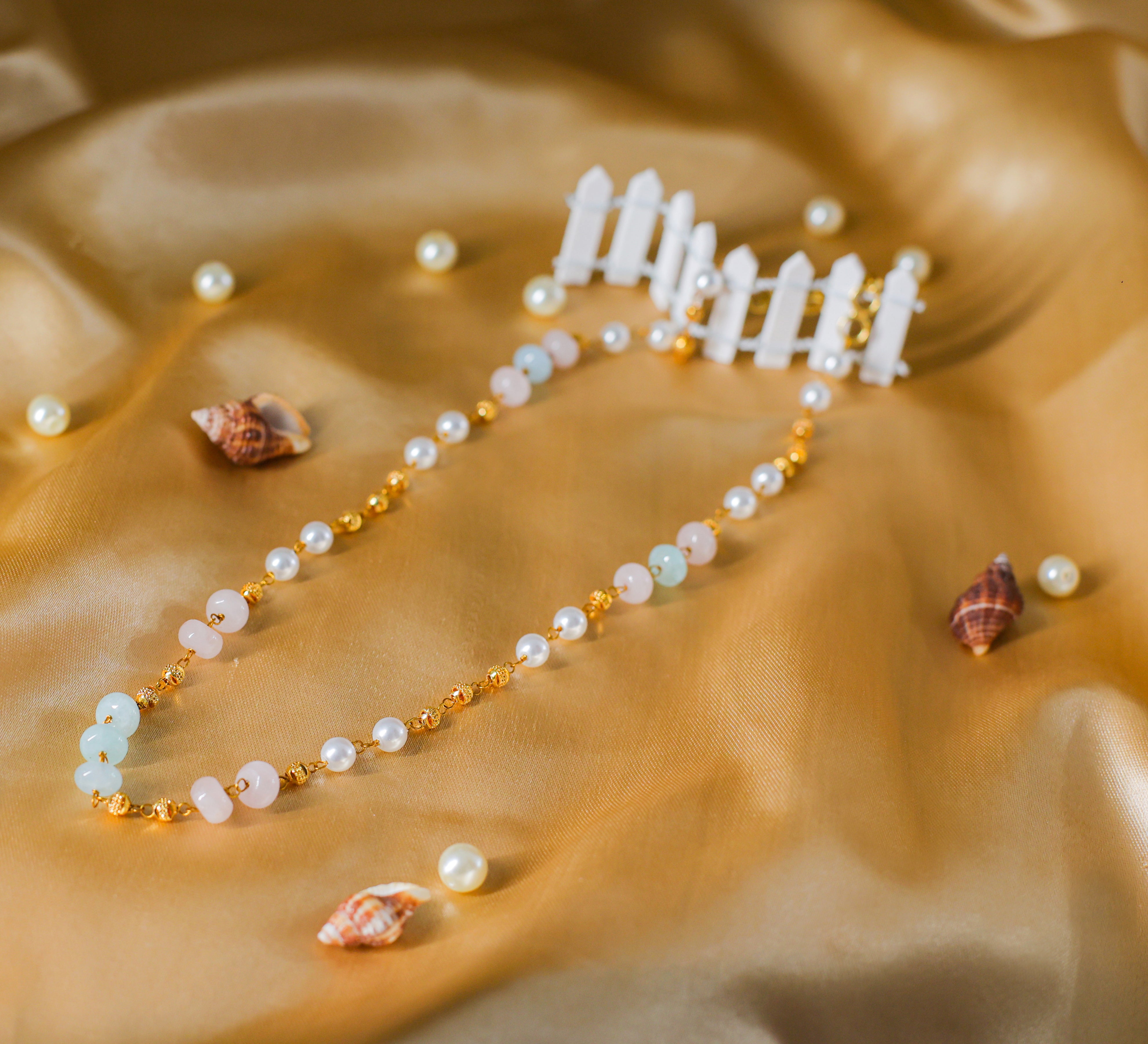 Shell Pearls & Golden Balls Mala Set - Adisha Jewels