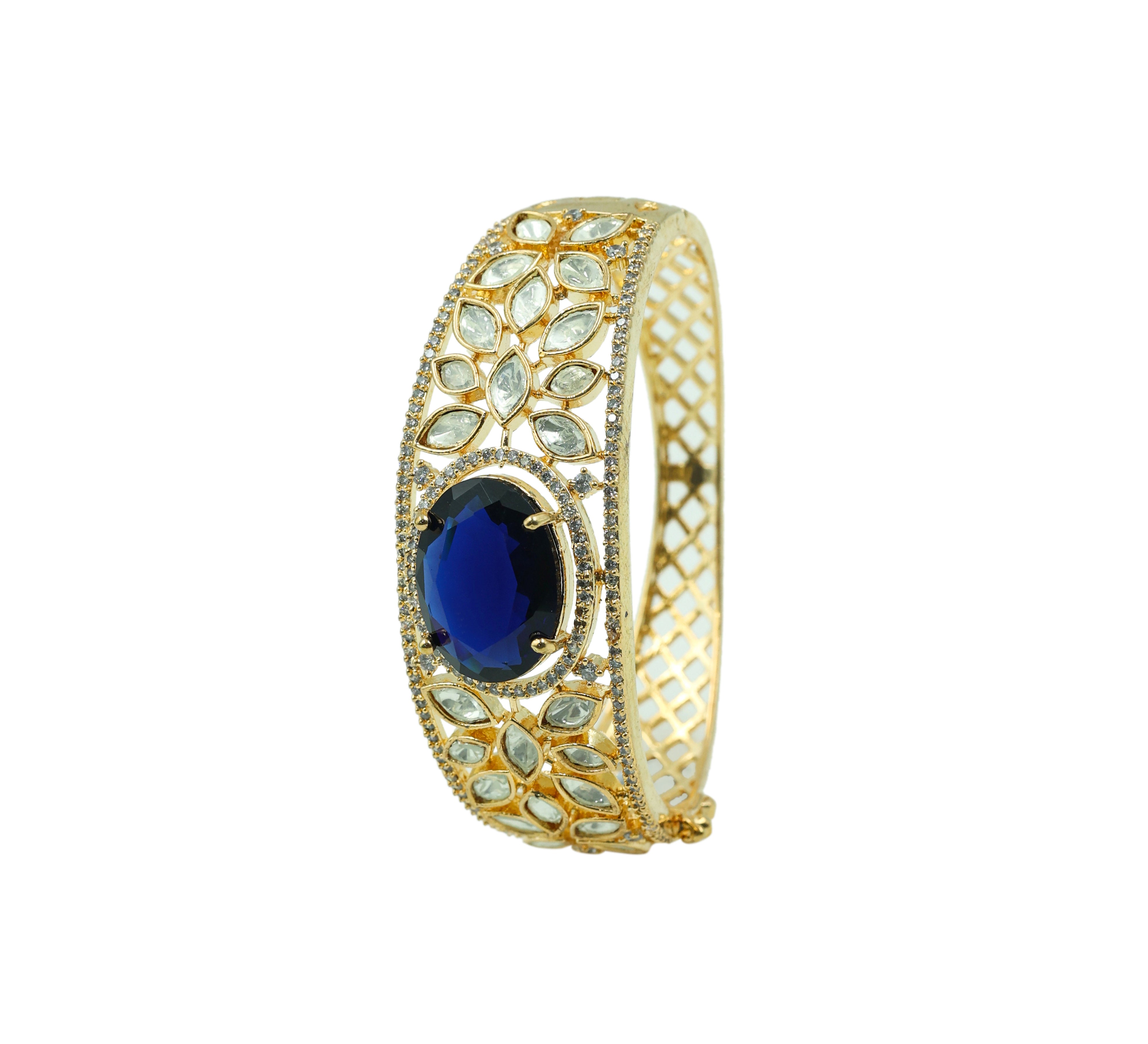 Openable Goldpolish Bracelet with Kundan & Hydro Stones