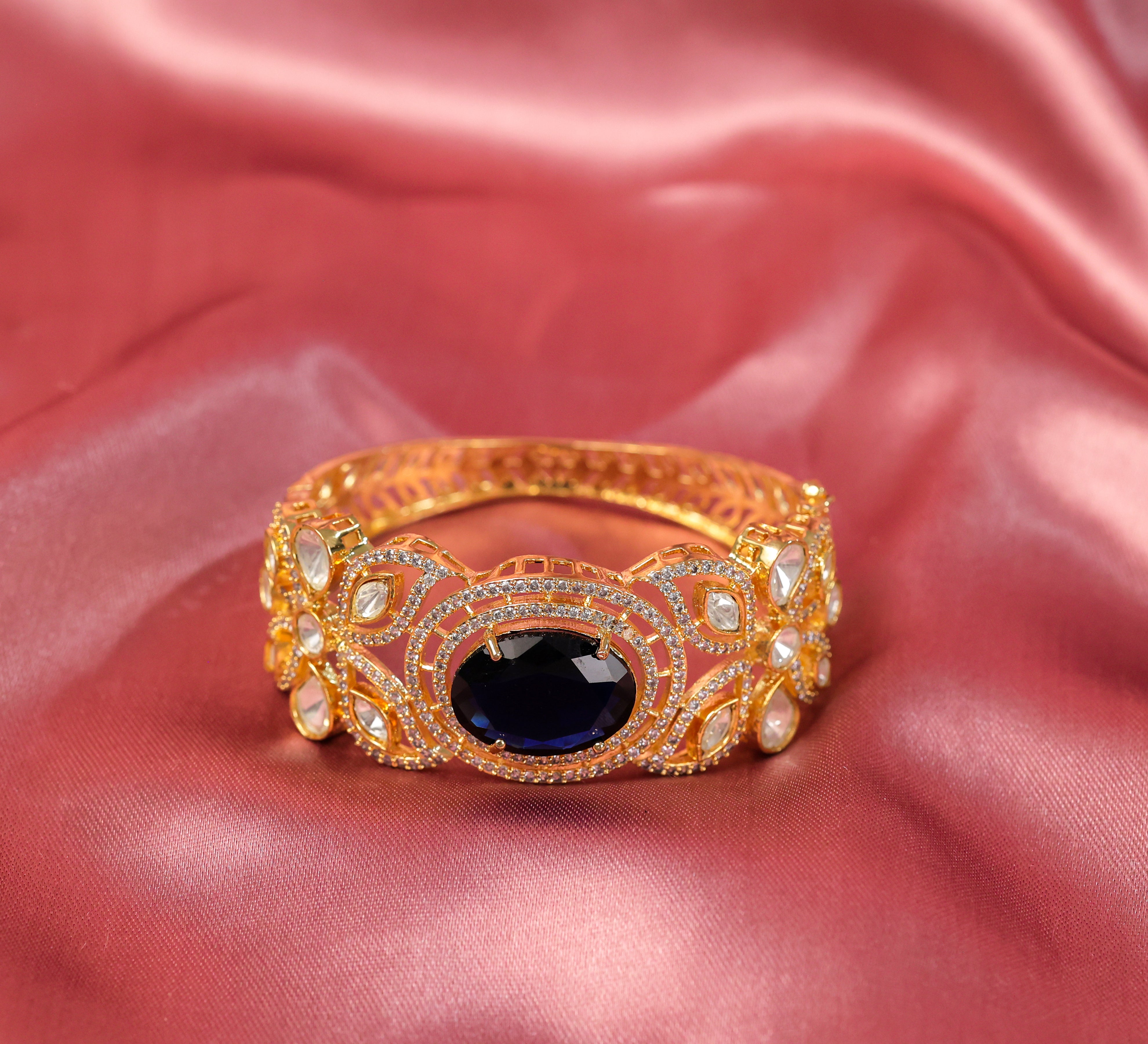 Gold polish Kundan and Hydro Stone Openable Bracelet
