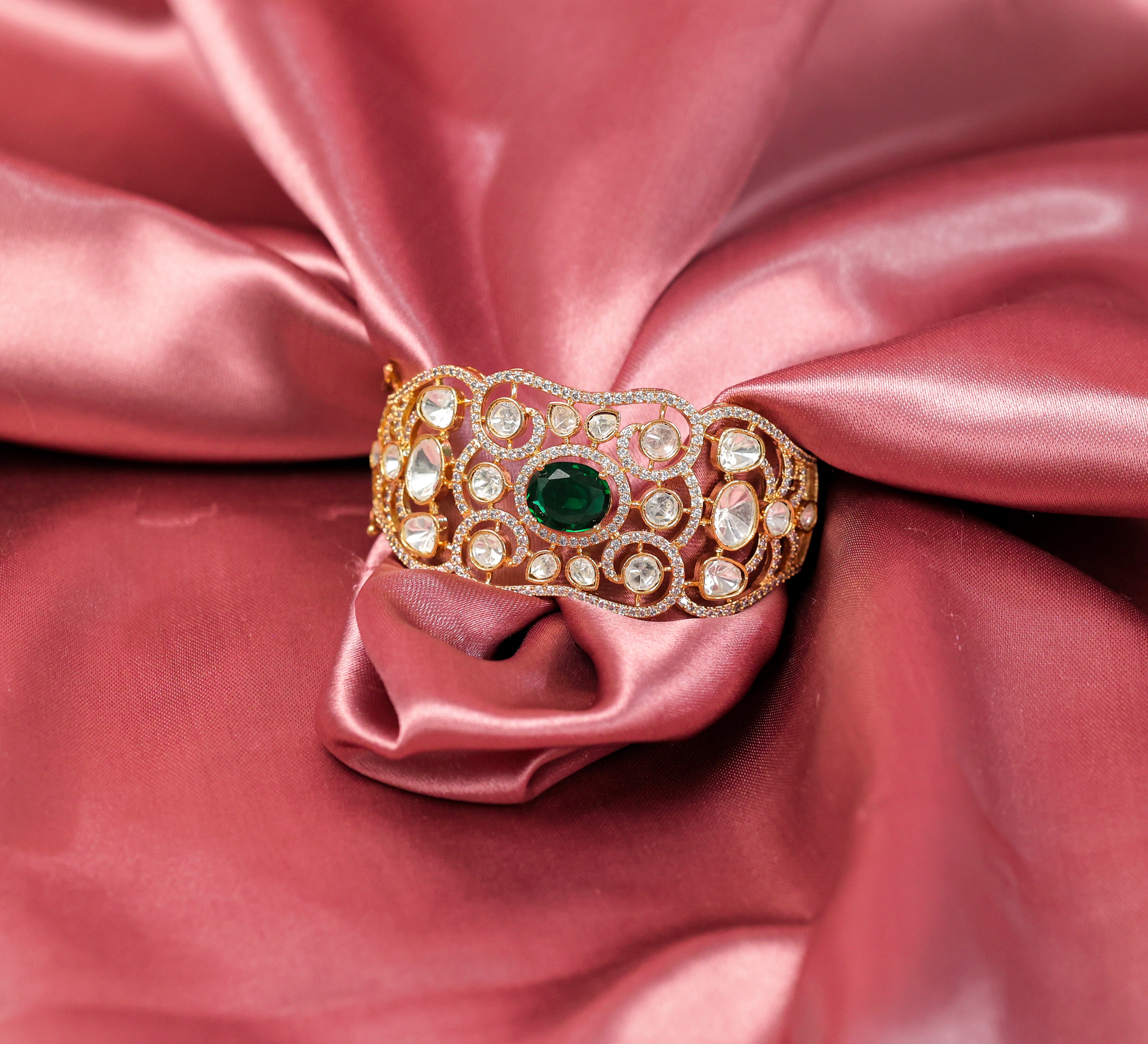 Refined Kundan & Hydro Stone Goldpolish Bracelet