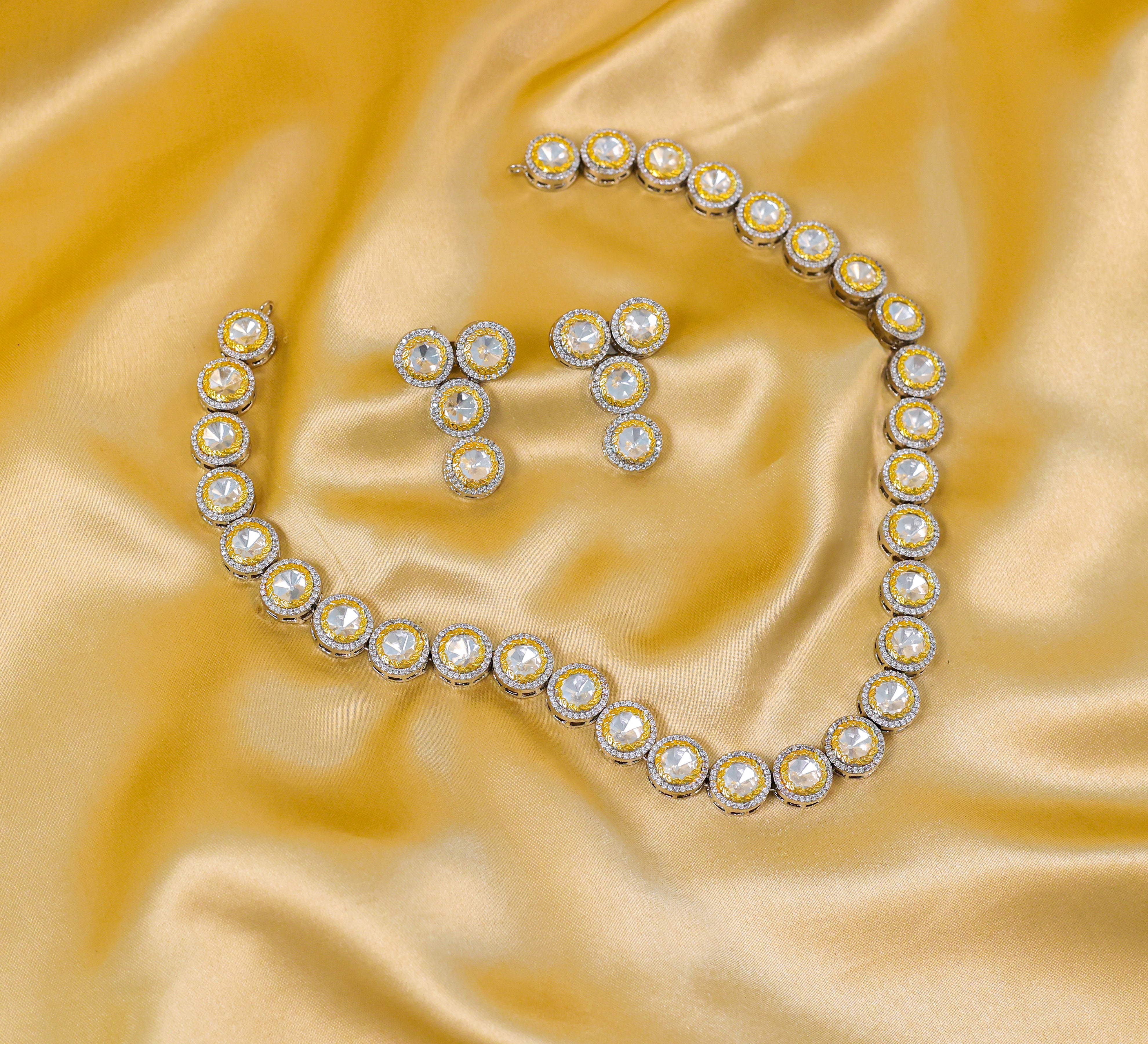 Victorian-Inspired Long Necklace Set with Kundan Polki Stones - Adisha Jewels