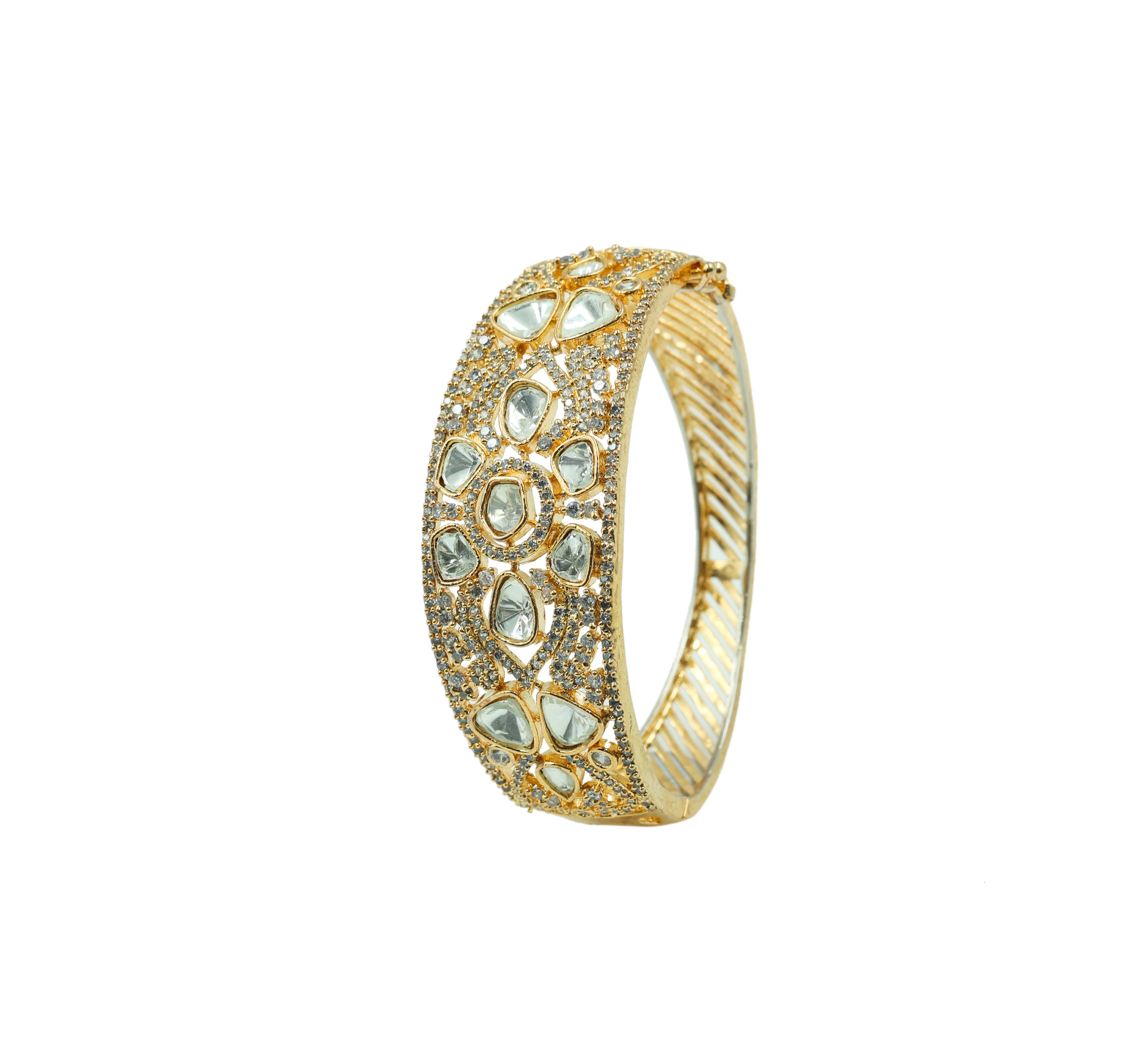 Refined Goldpolish Kundan Openable Bracelet