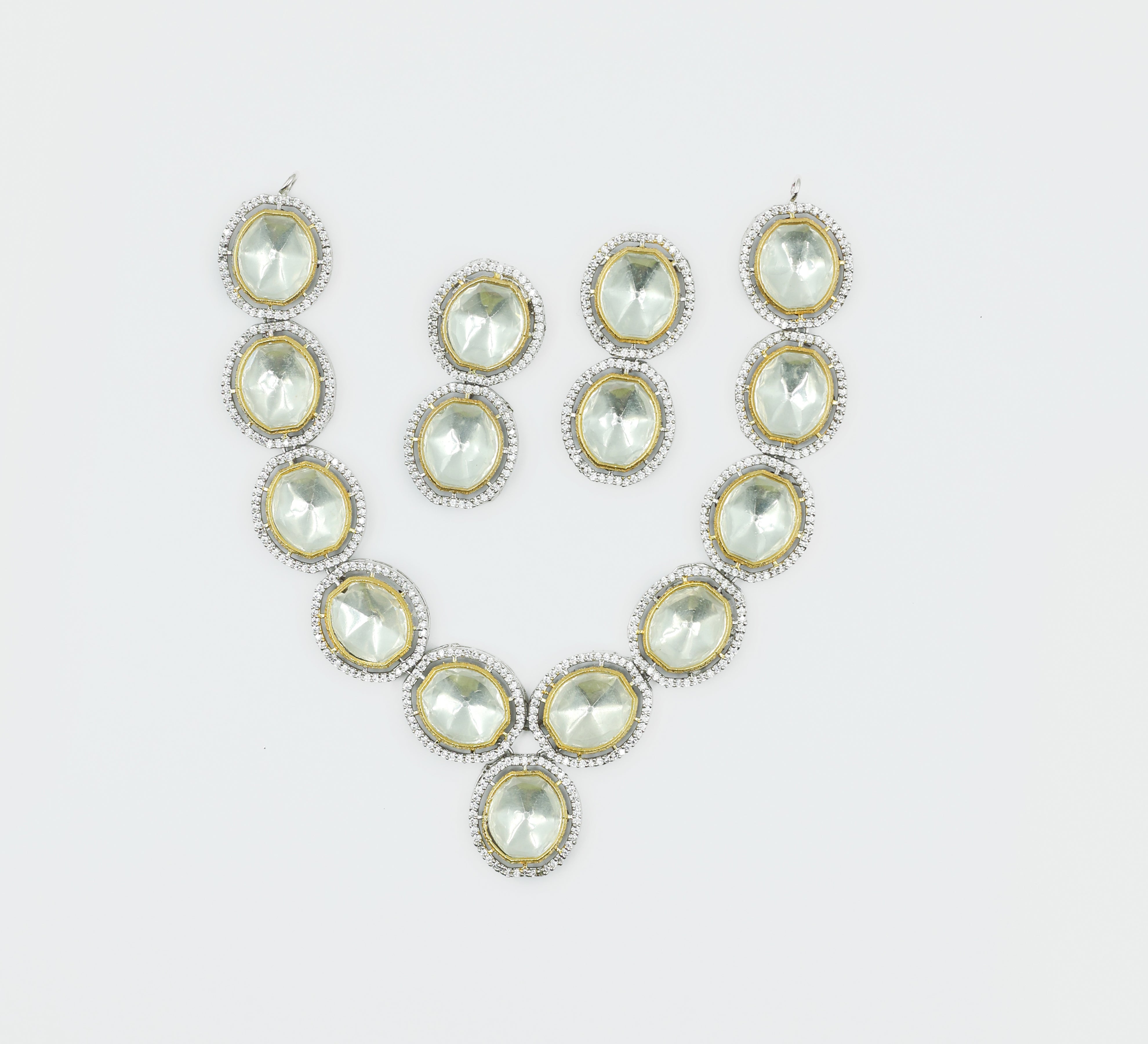 Kundan Polki Necklace Set in White Plating - Adisha Jewels