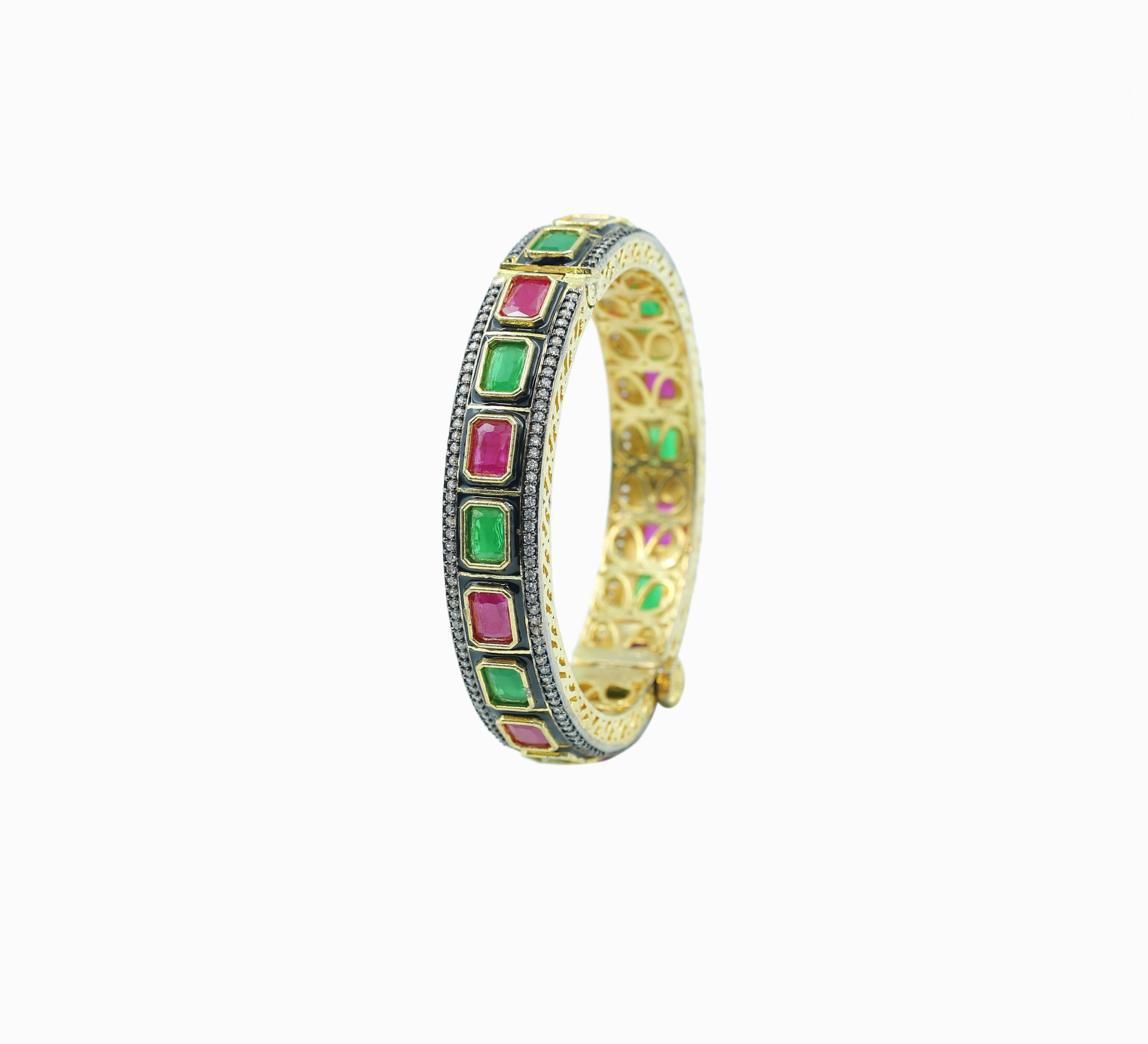 Gold Polished Bracelet with Multicolor Stones