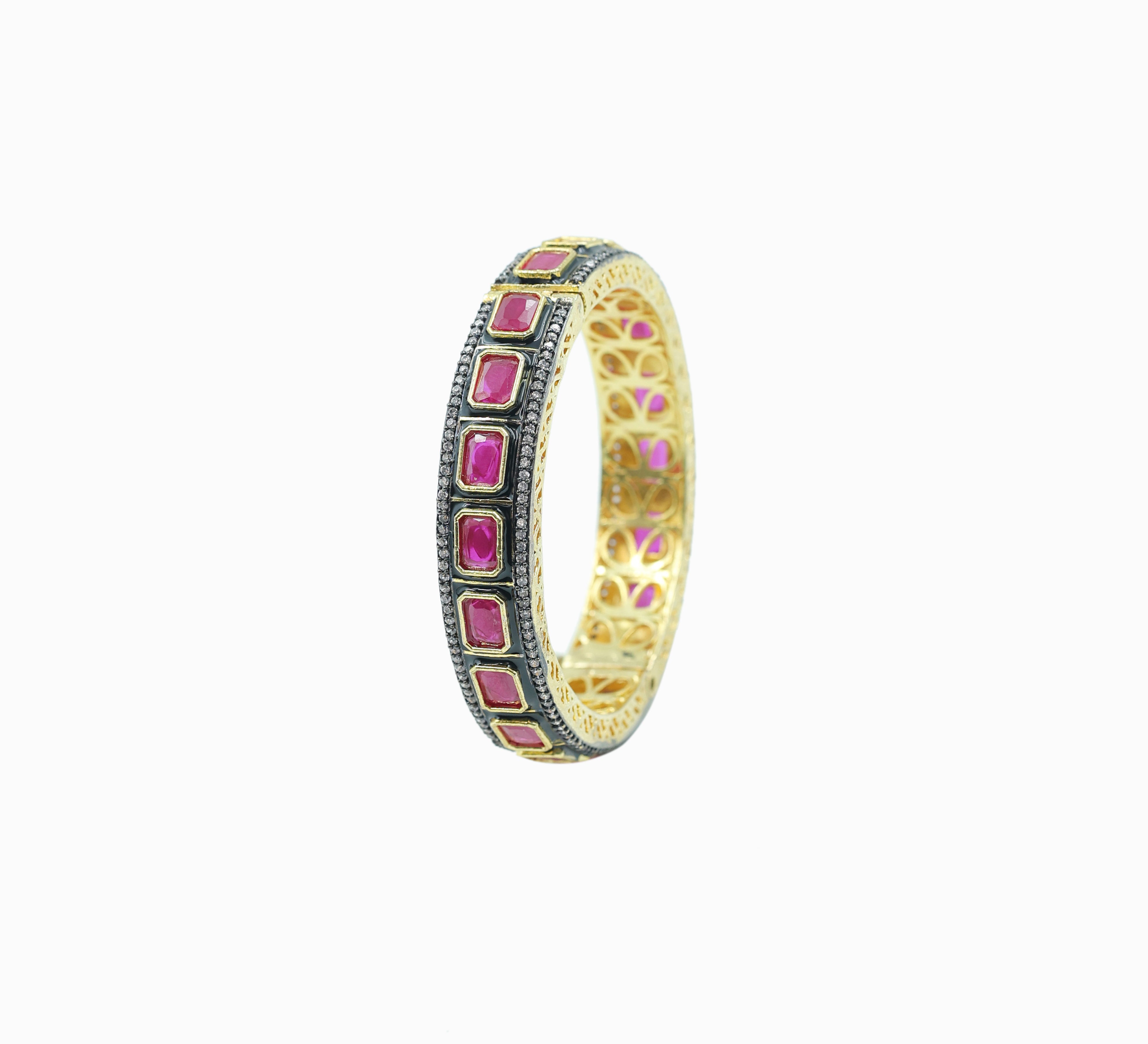 Gold Polished Bracelet with Multicolor Stones