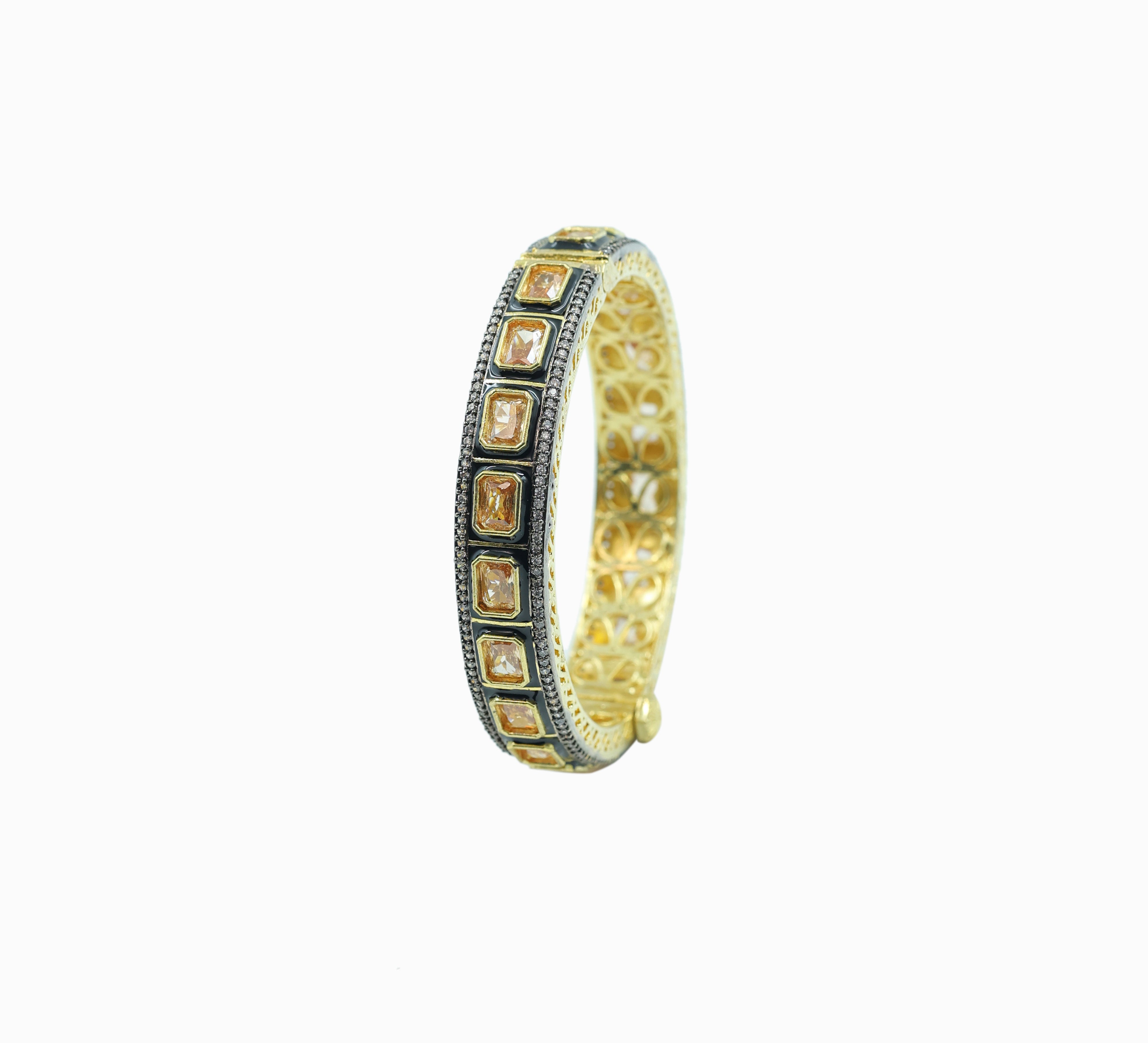 Gold Polished Bracelet with Multicolor Stones