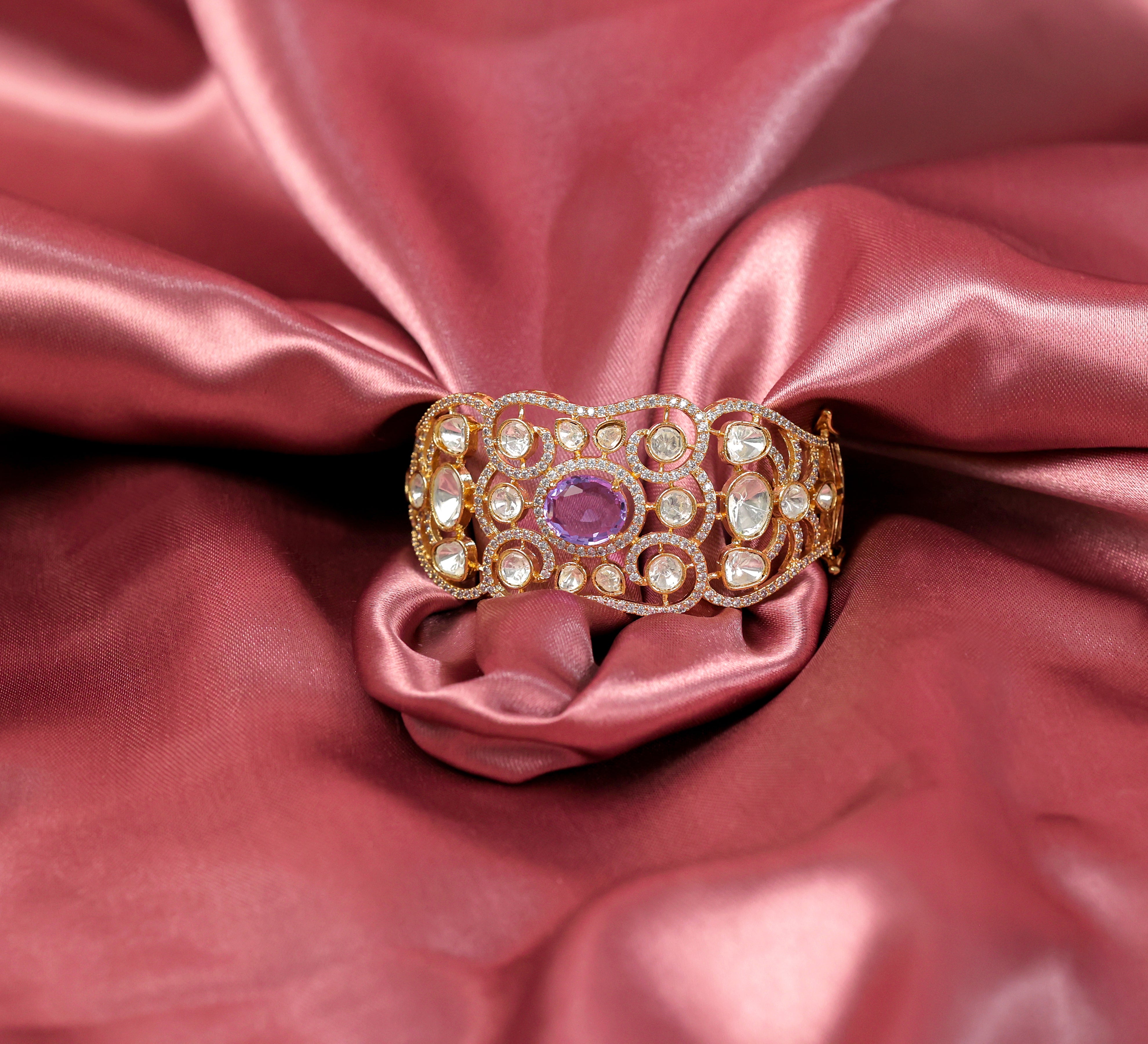 Refined Kundan & Hydro Stone Goldpolish Bracelet