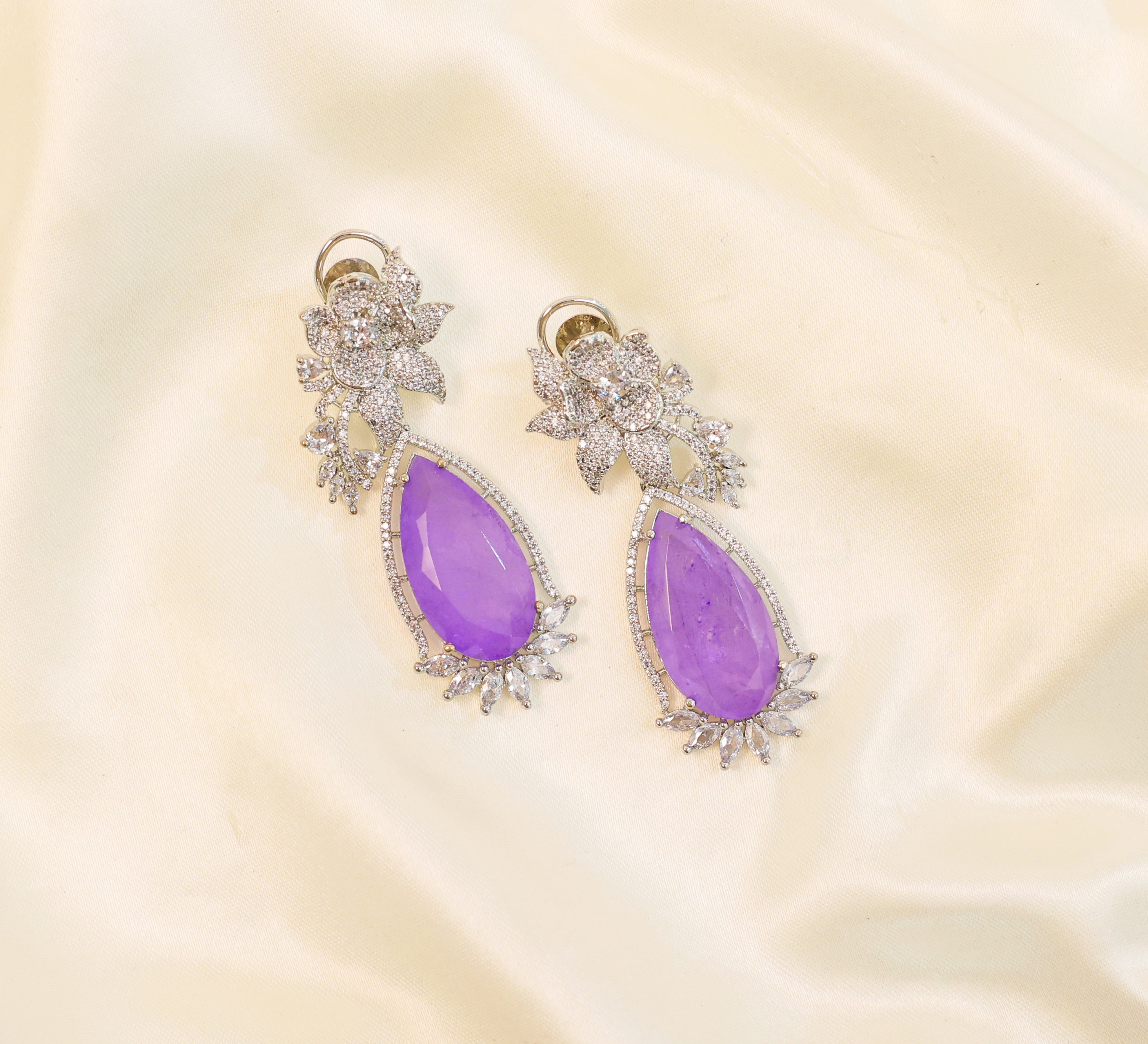 White-Plated Earrings with Doublet Stones - Adisha Jewels