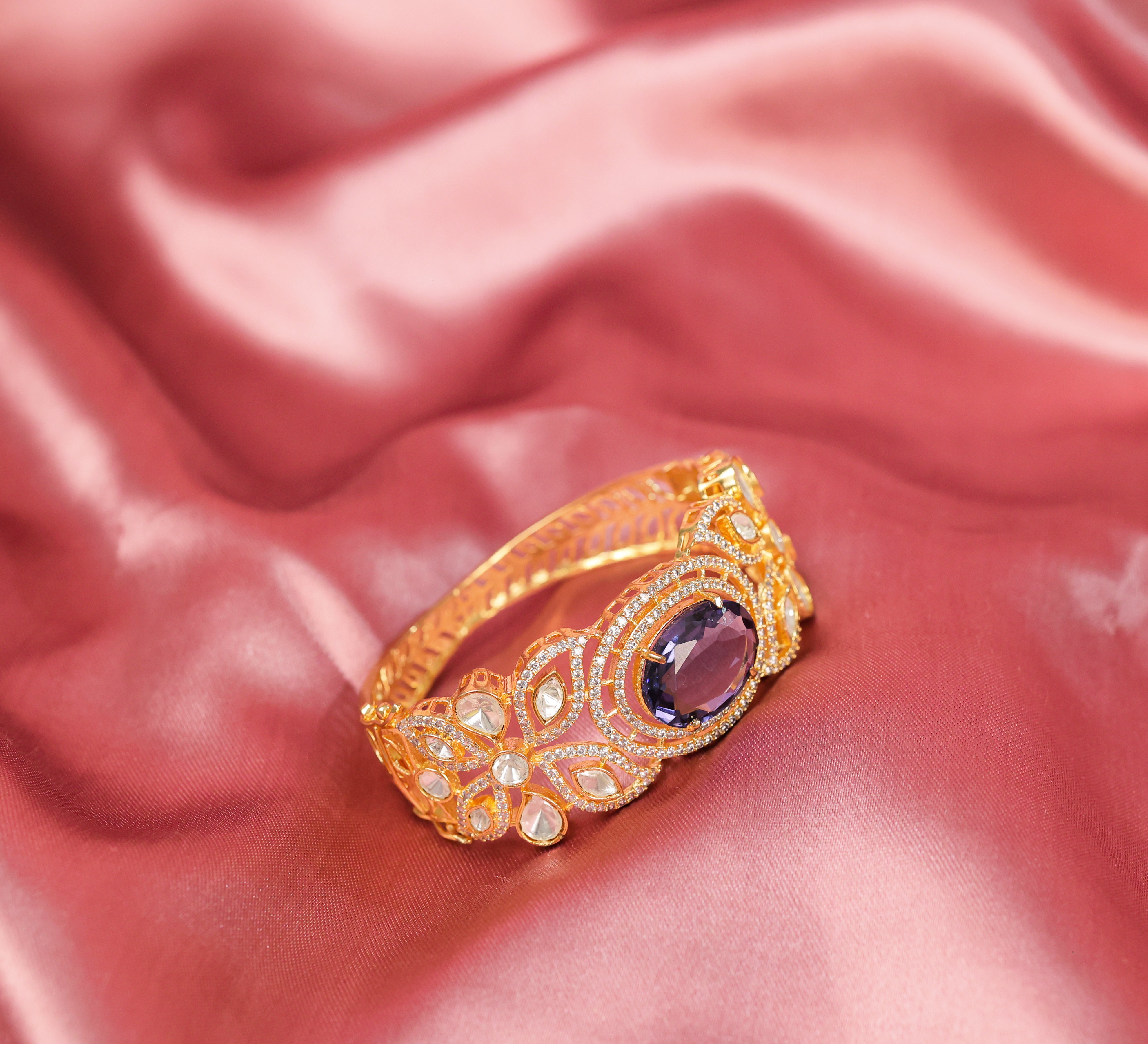 Gold polish Kundan and Hydro Stone Openable Bracelet