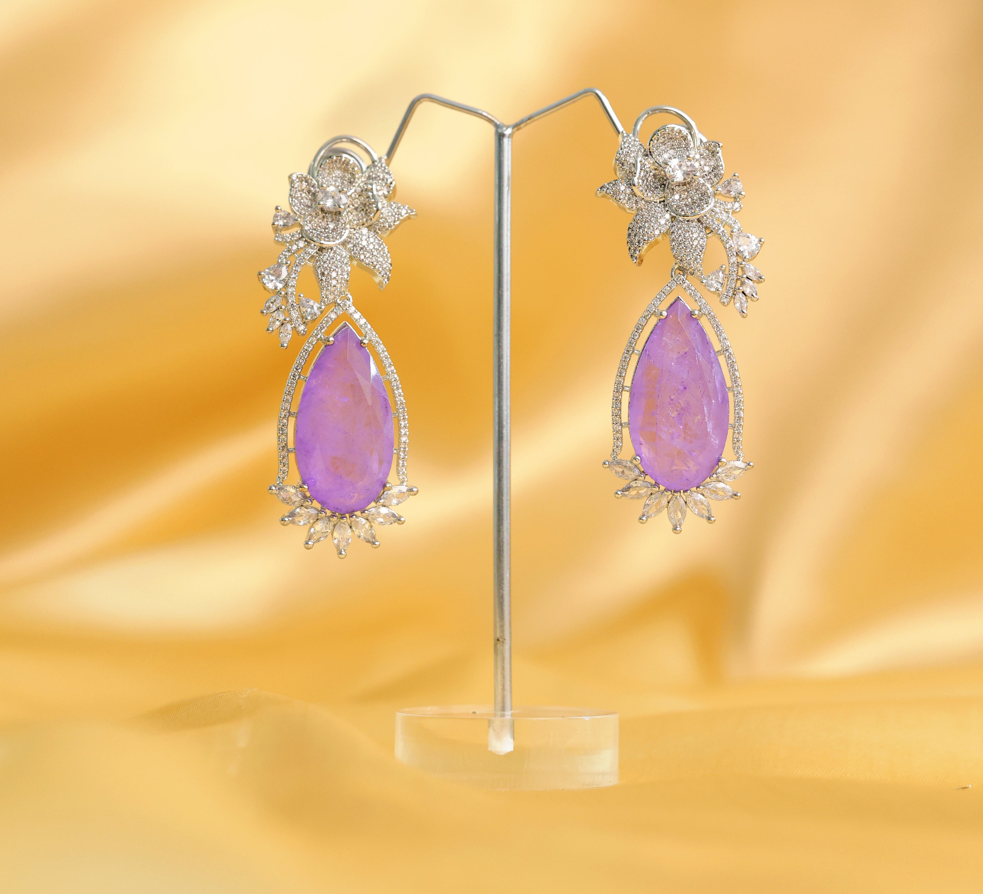 White-Plated Earrings with Doublet Stones - Adisha Jewels