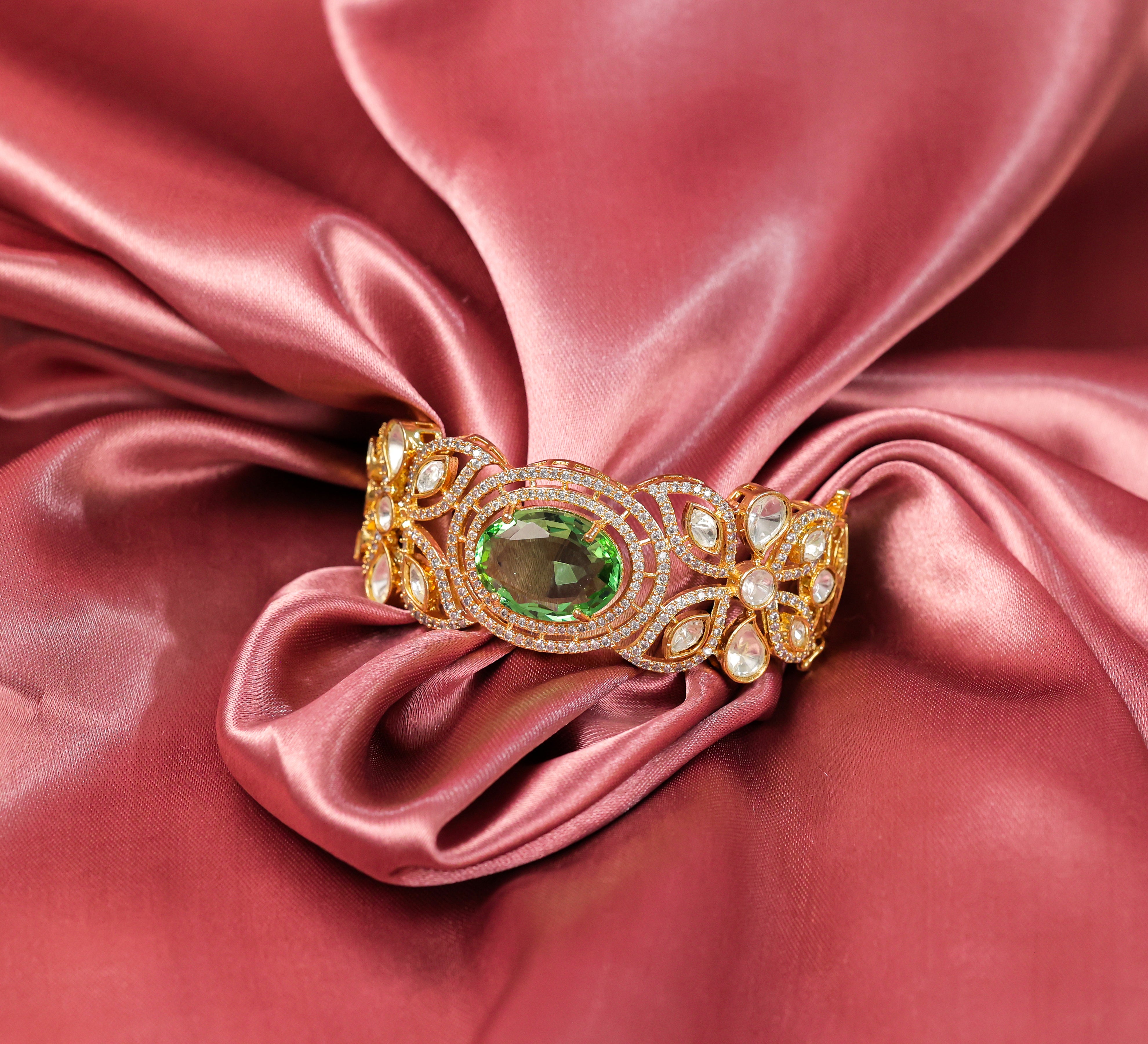 Gold polish Kundan and Hydro Stone Openable Bracelet