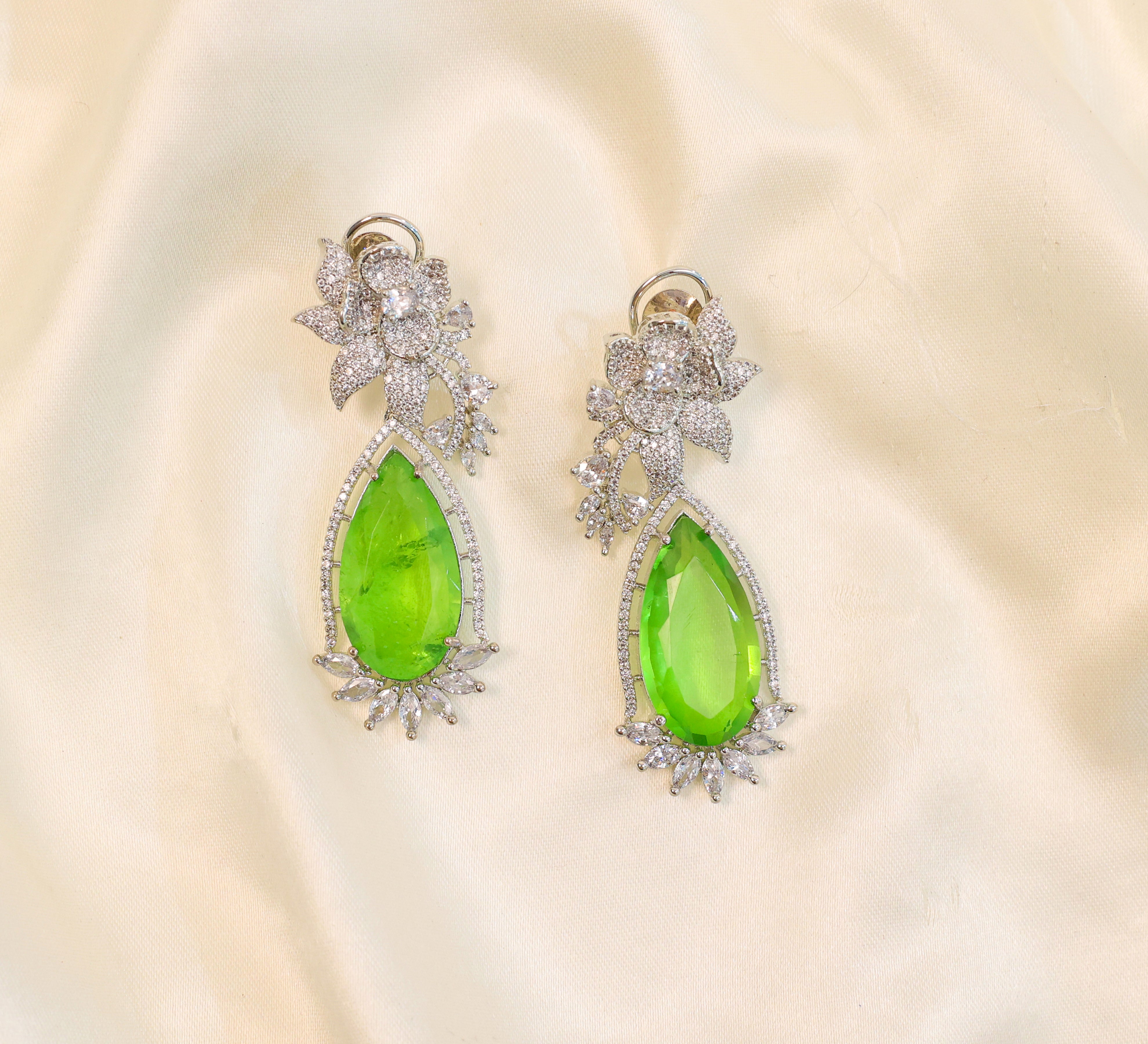 White-Plated Earrings with Doublet Stones - Adisha Jewels