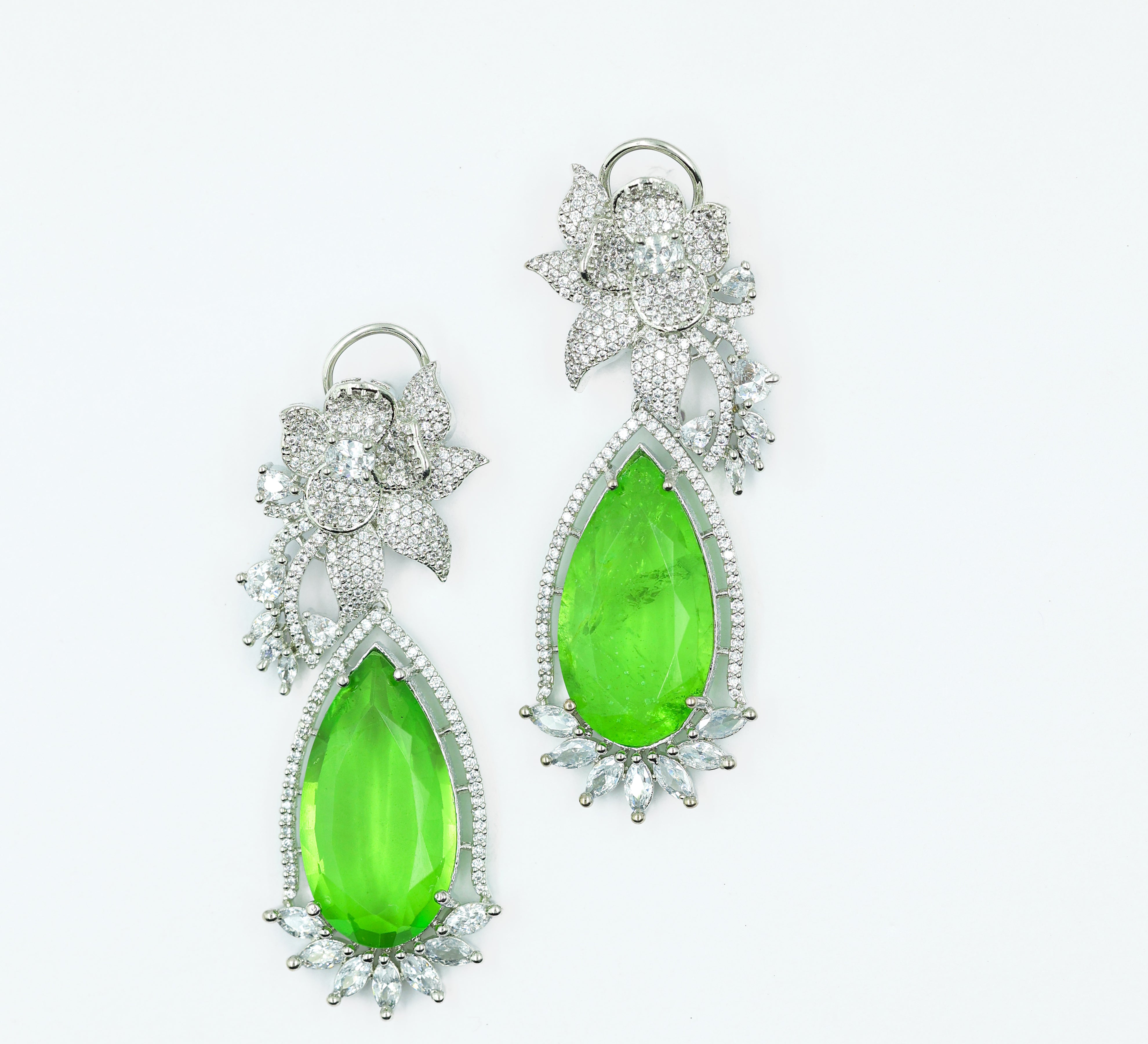 White-Plated Earrings with Doublet Stones - Adisha Jewels