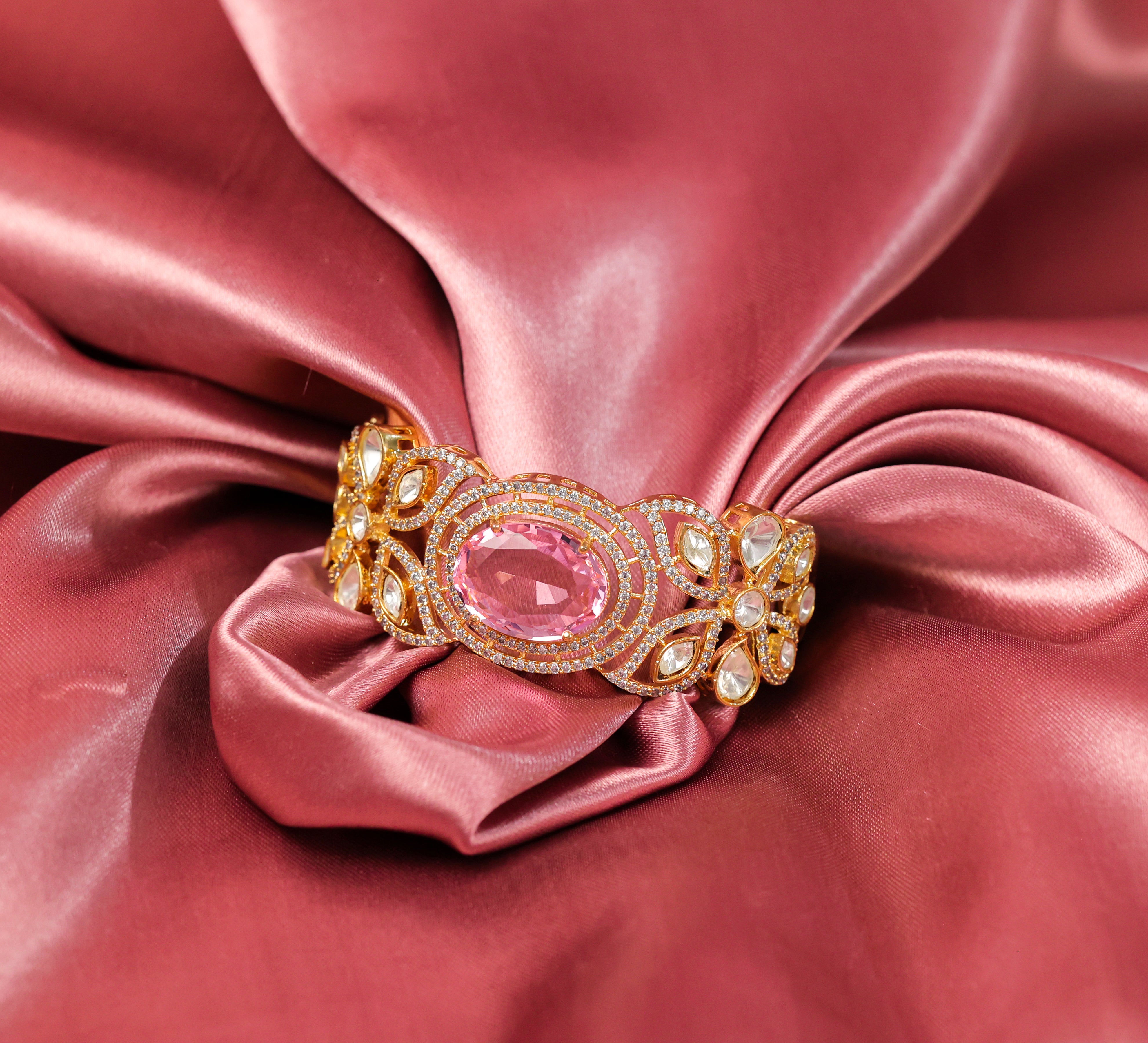 Gold polish Kundan and Hydro Stone Openable Bracelet