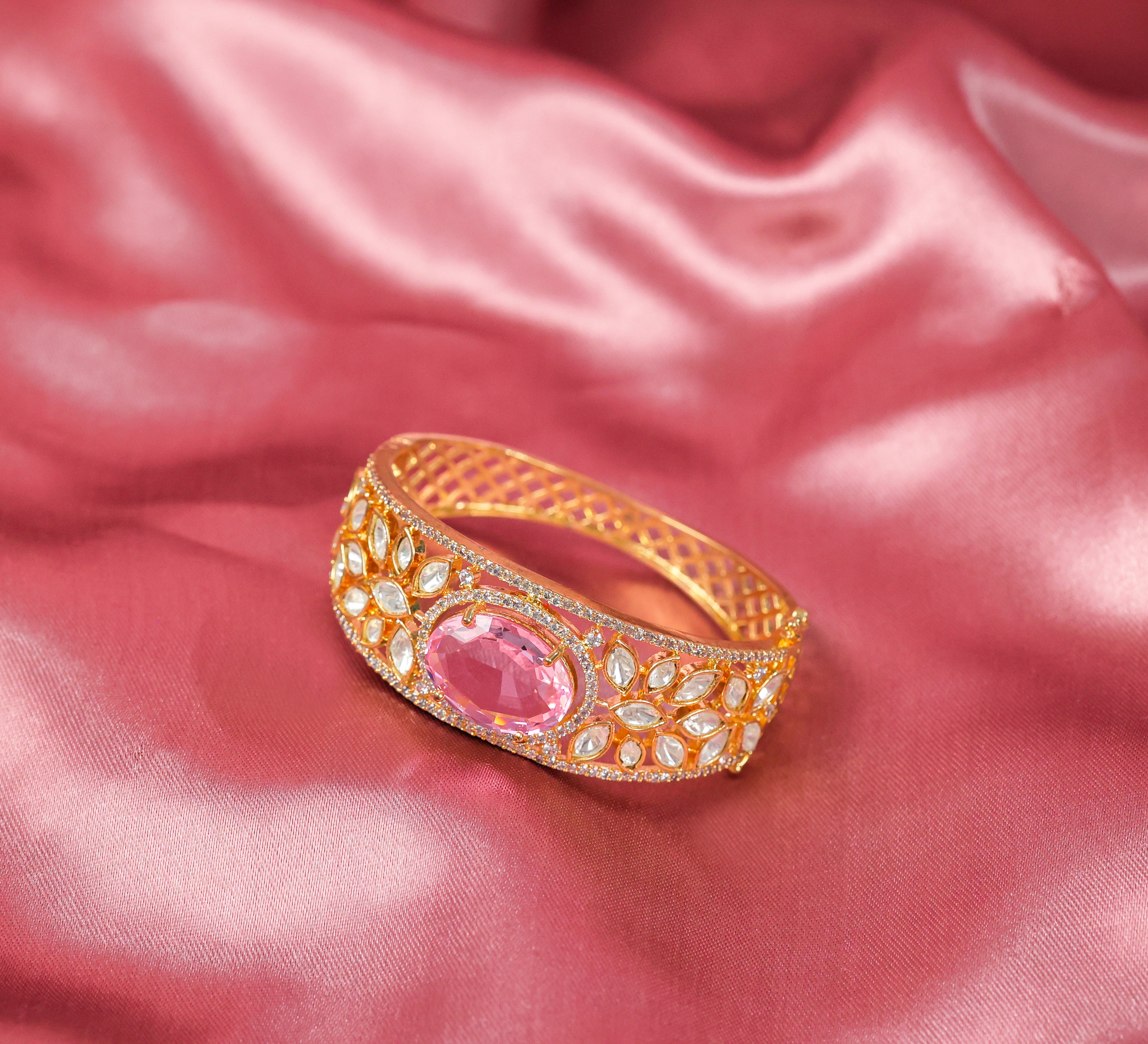 Openable Goldpolish Bracelet with Kundan & Hydro Stones