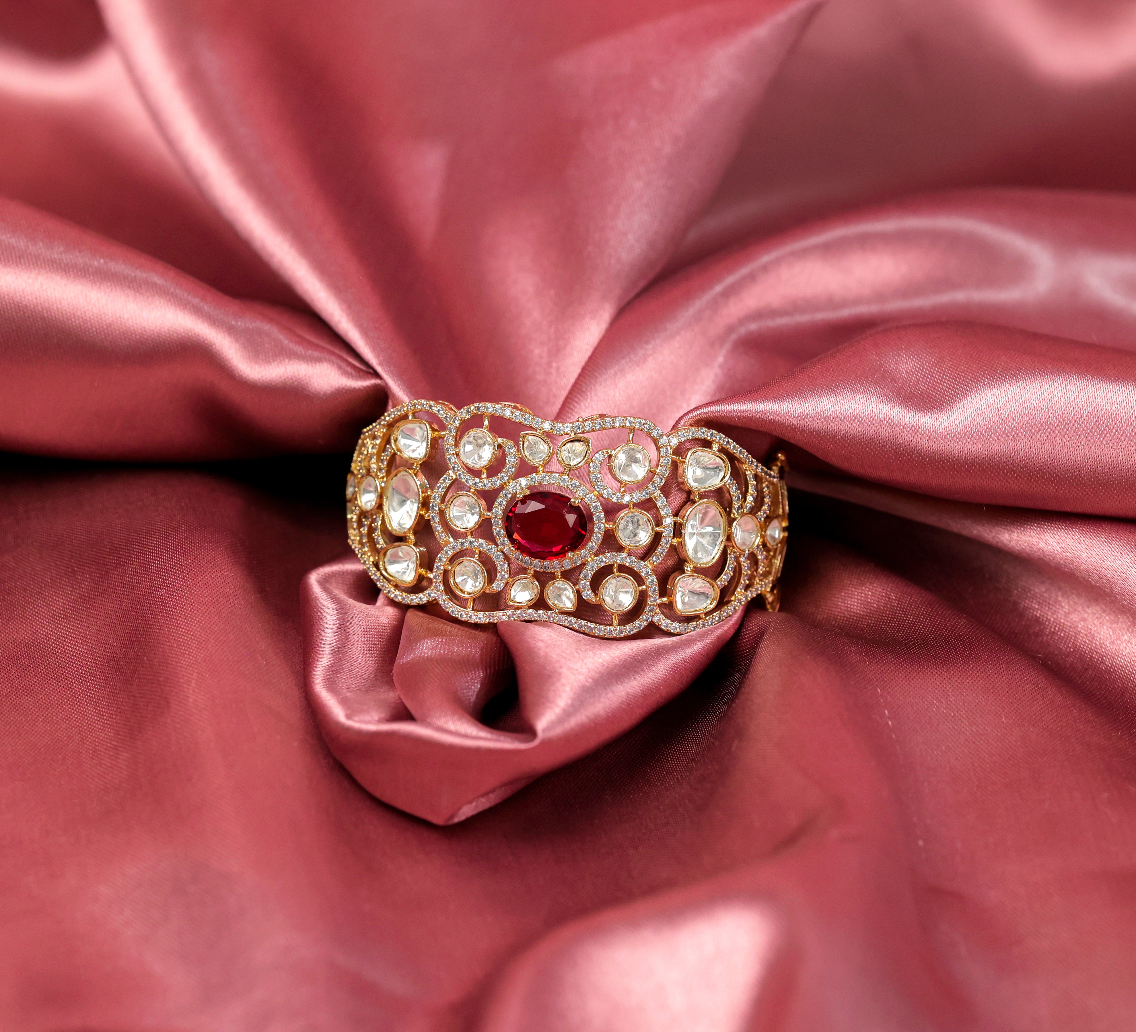 Refined Kundan & Hydro Stone Goldpolish Bracelet