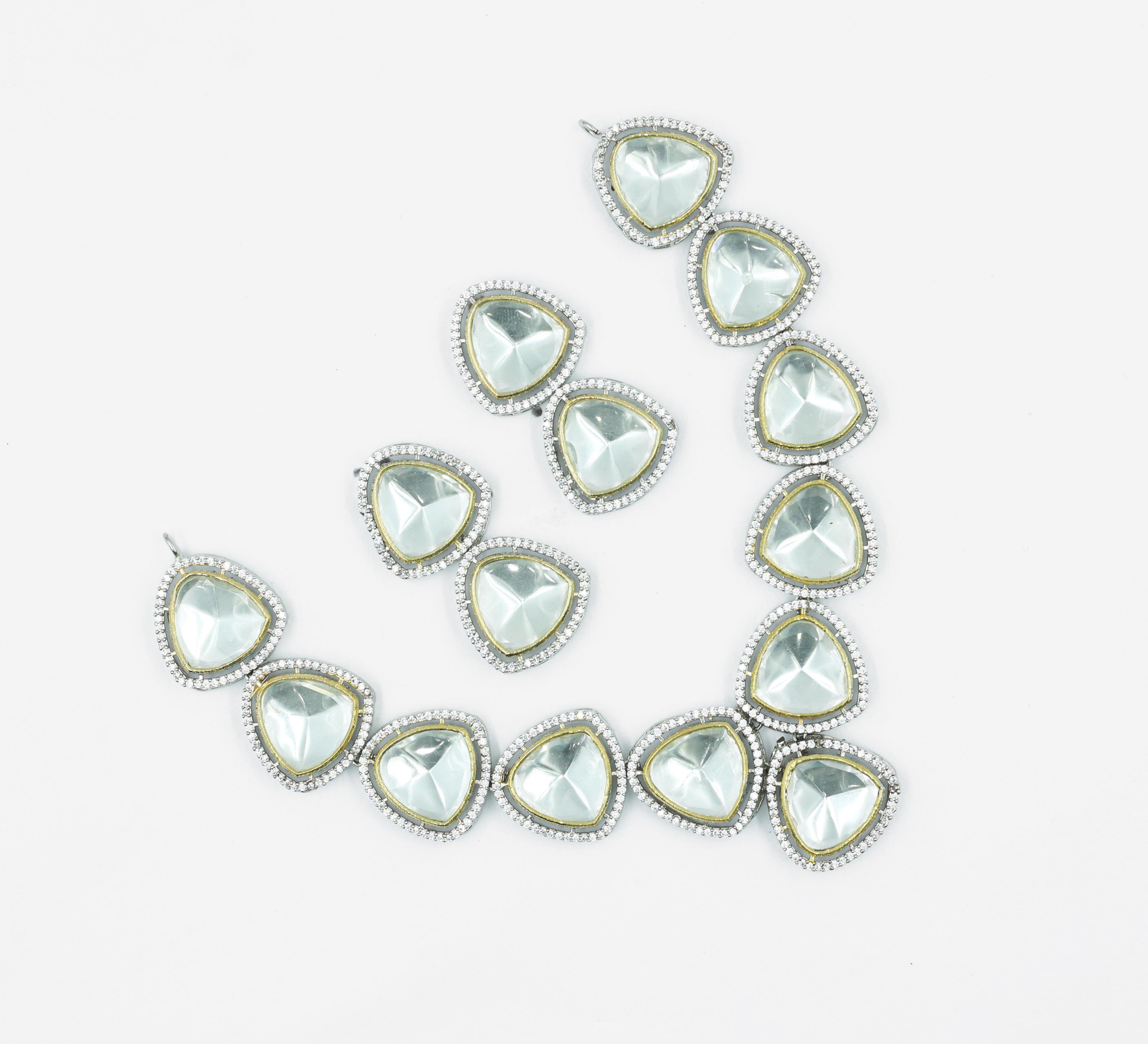 Kundan Polki Necklace Set in Antique Silver Plating - Adisha Jewels