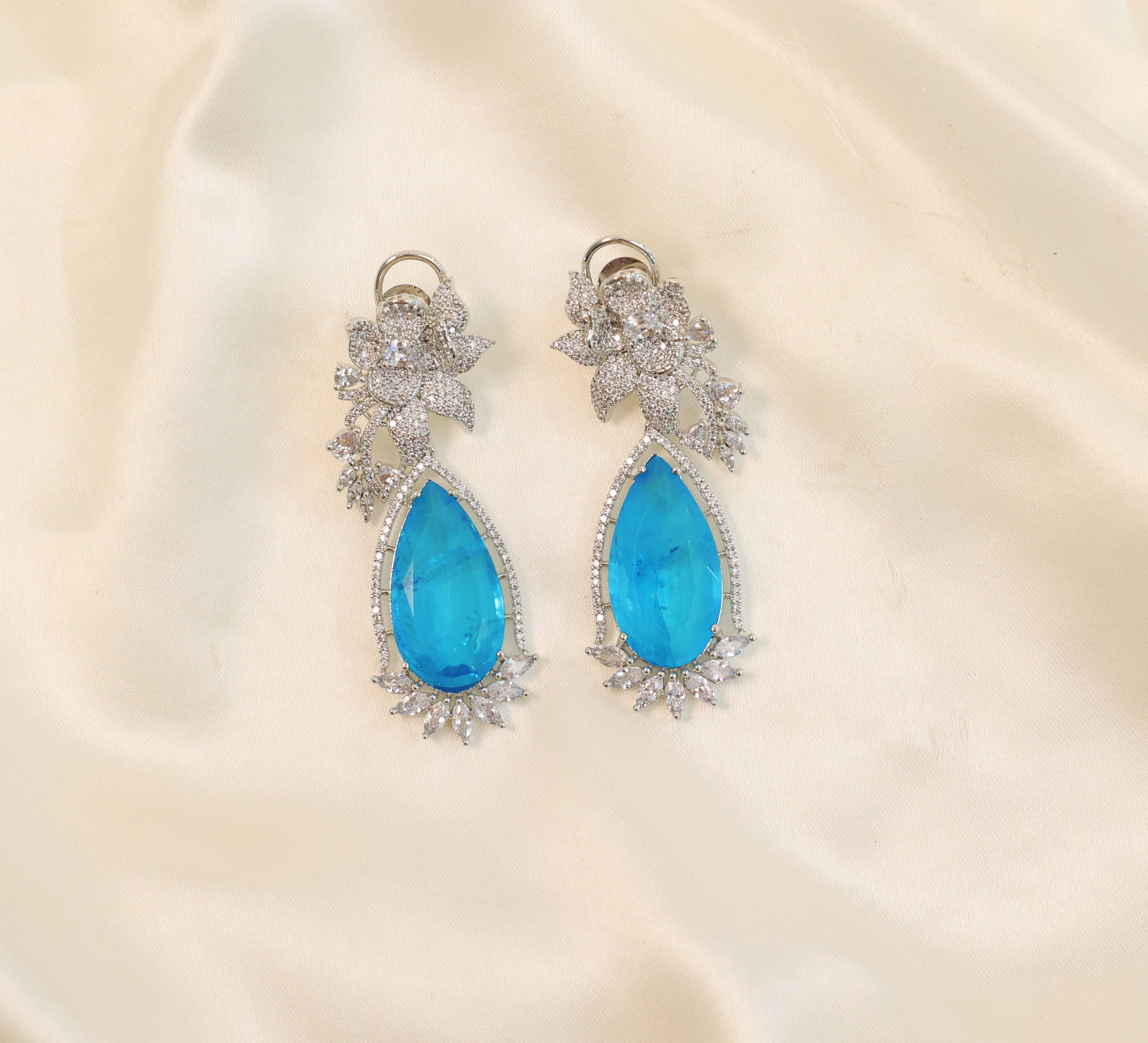 White-Plated Earrings with Doublet Stones - Adisha Jewels