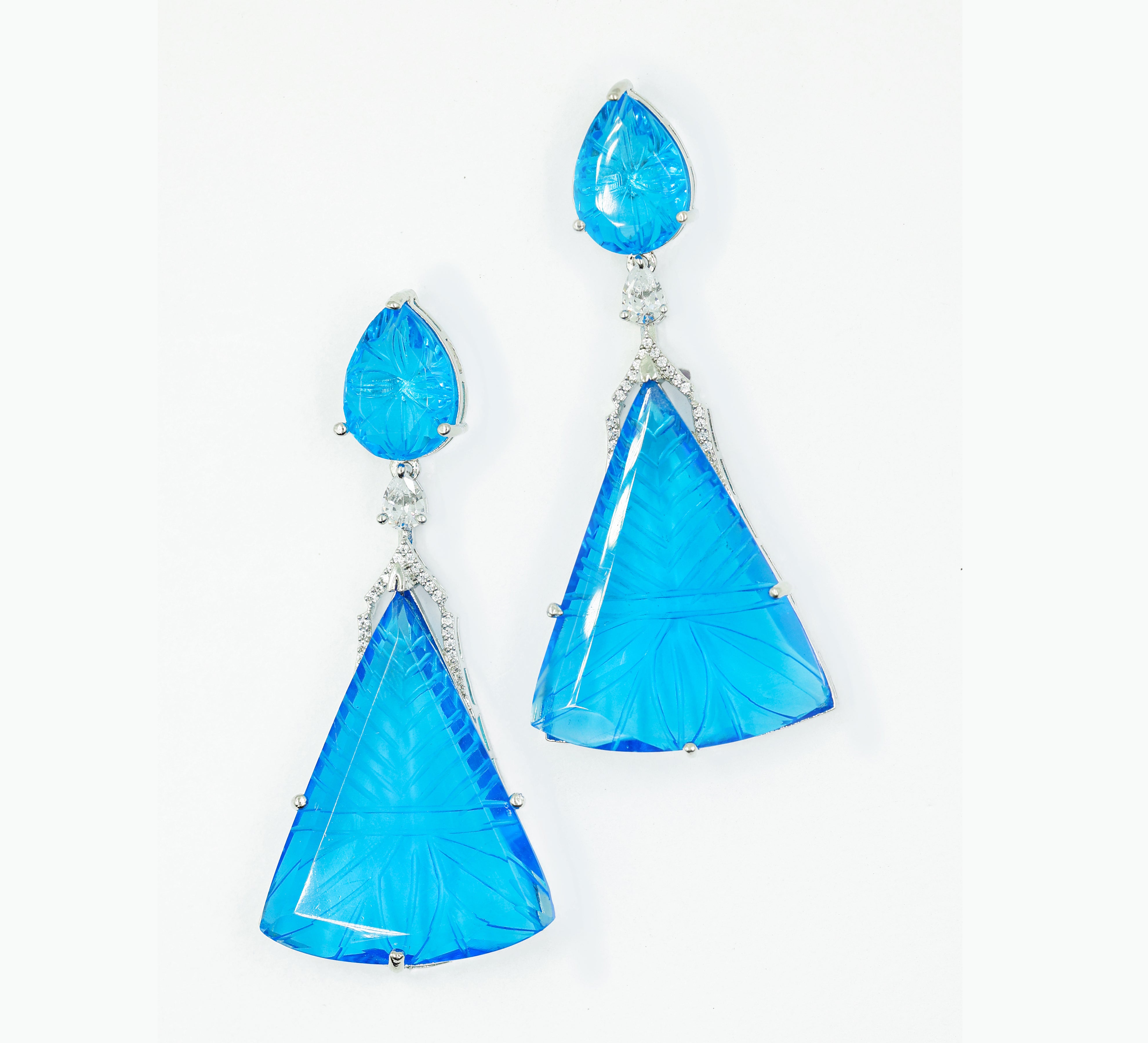 White-Plated Laser-Cut Earrings with Hydro Stones - Adisha Jewels