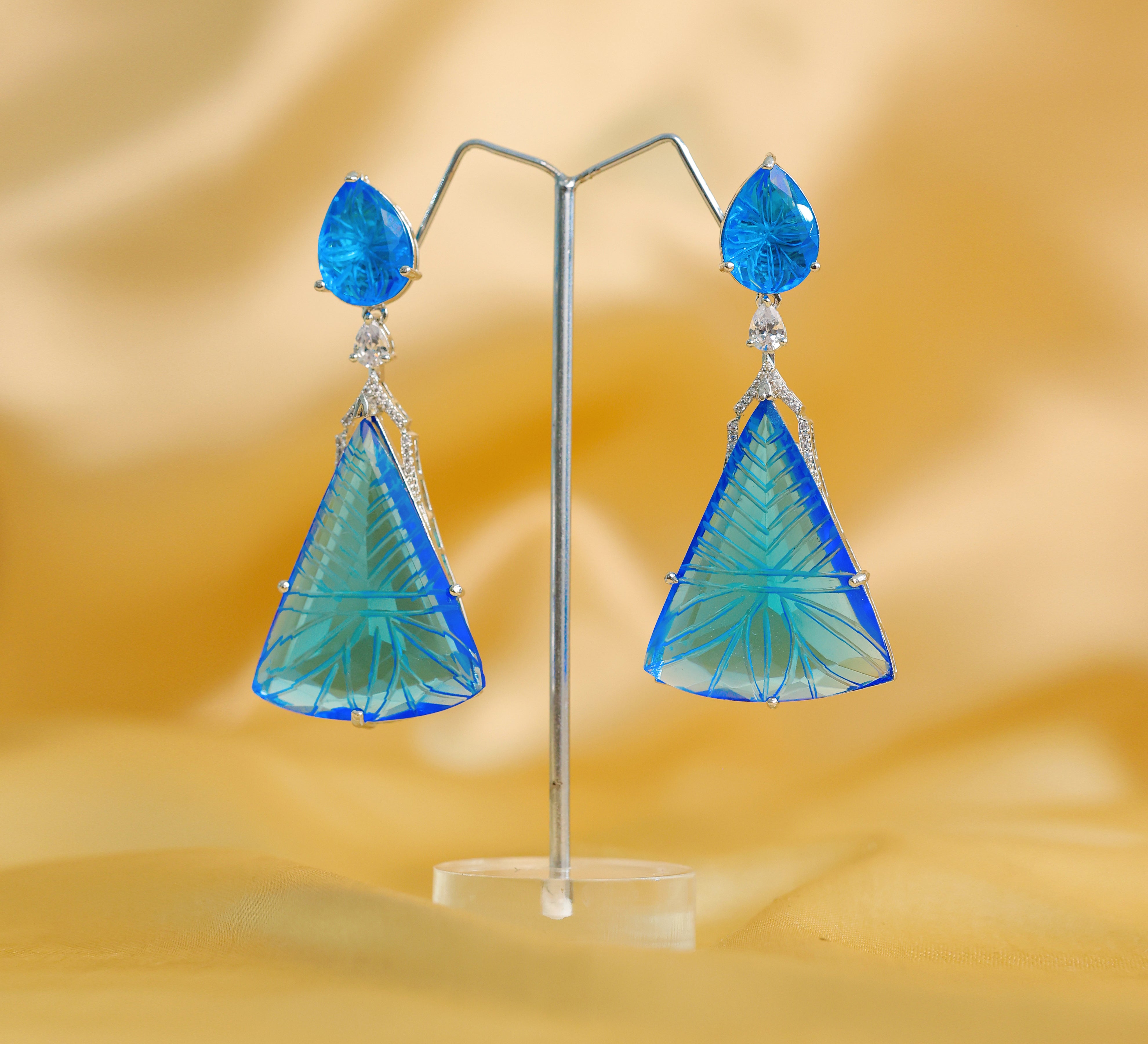 White-Plated Laser-Cut Earrings with Hydro Stones - Adisha Jewels