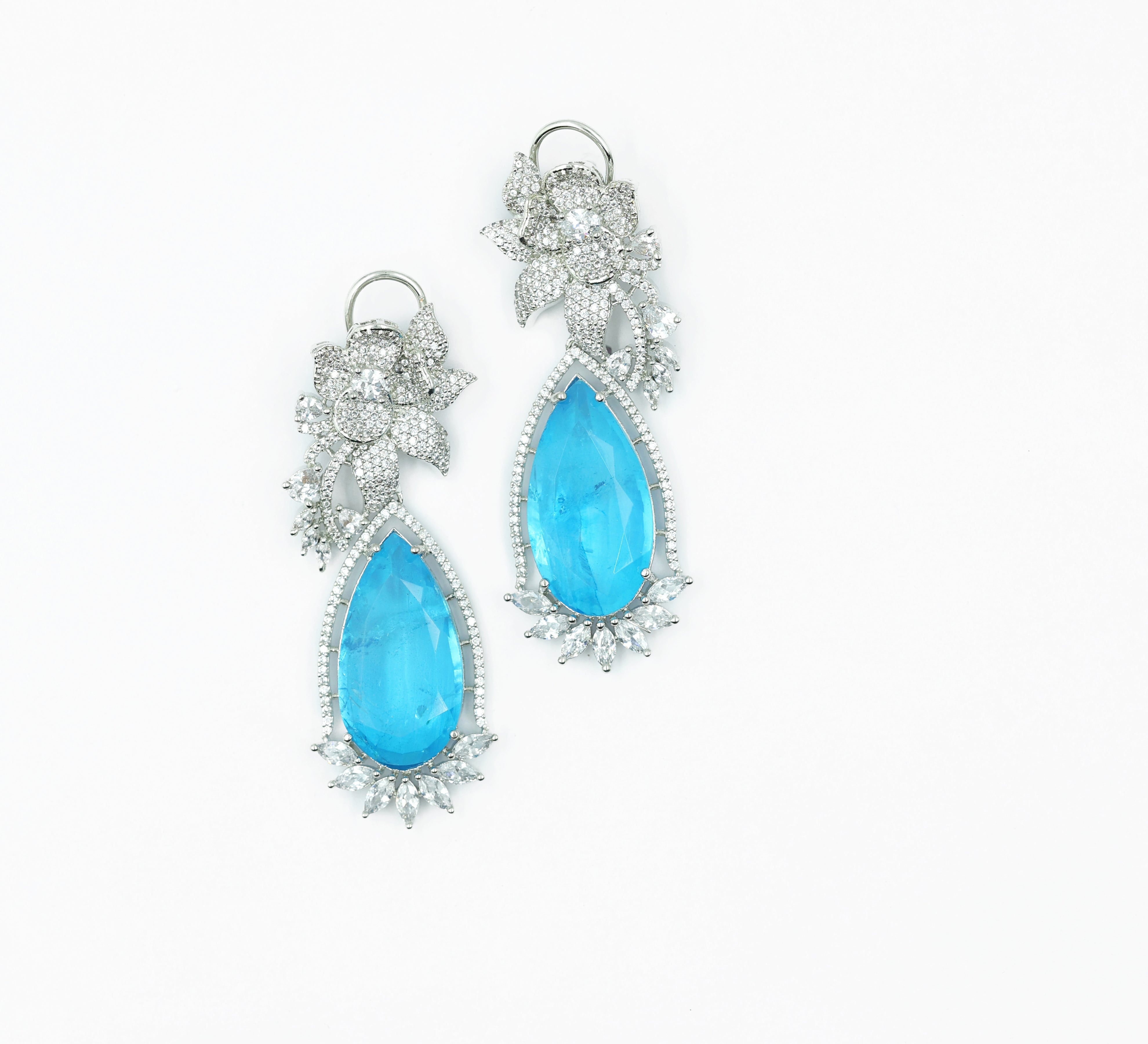 White-Plated Earrings with Doublet Stones - Adisha Jewels