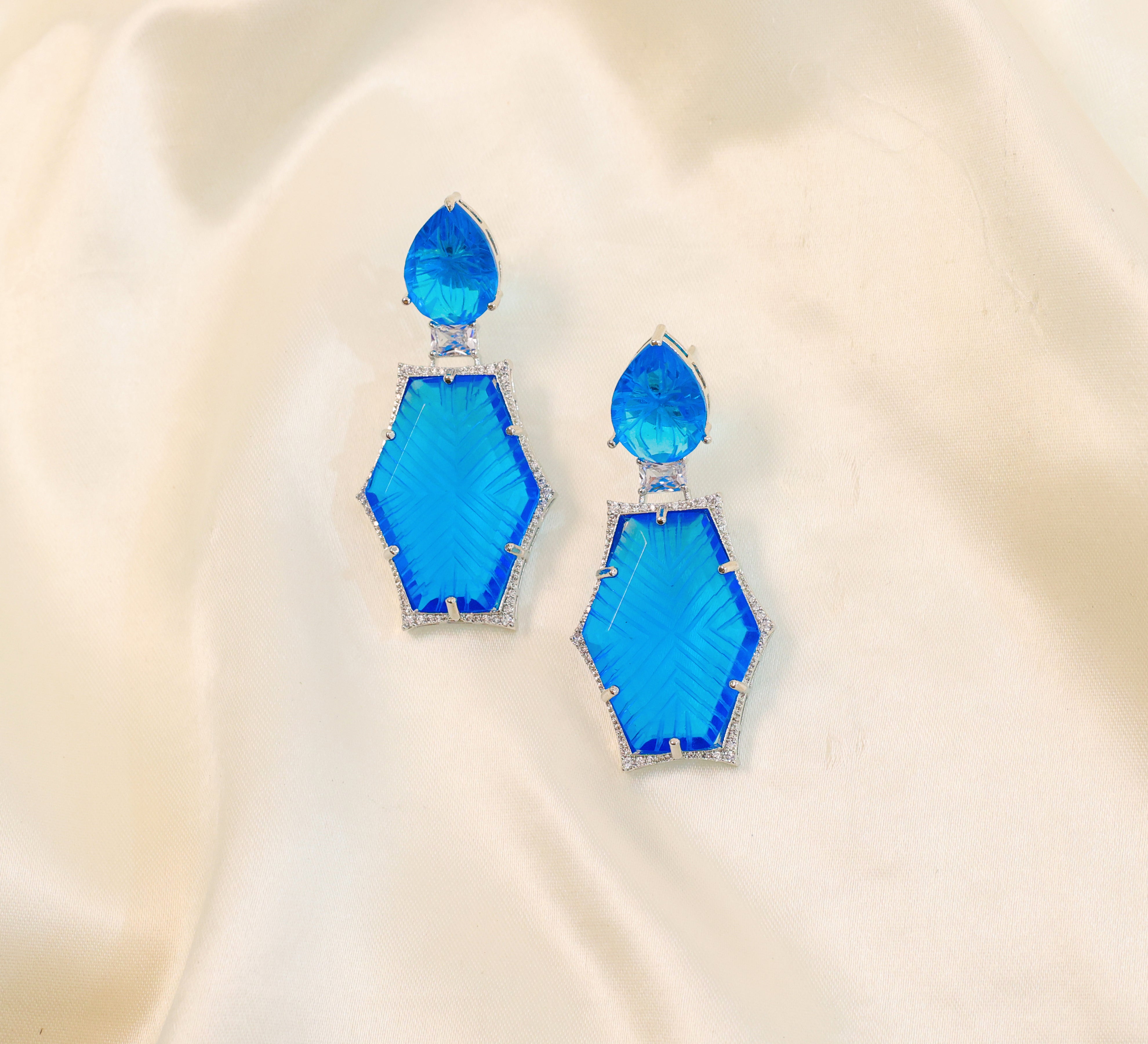White-Plated Laser-Cut Earrings with Hydro Stones - Adisha Jewels