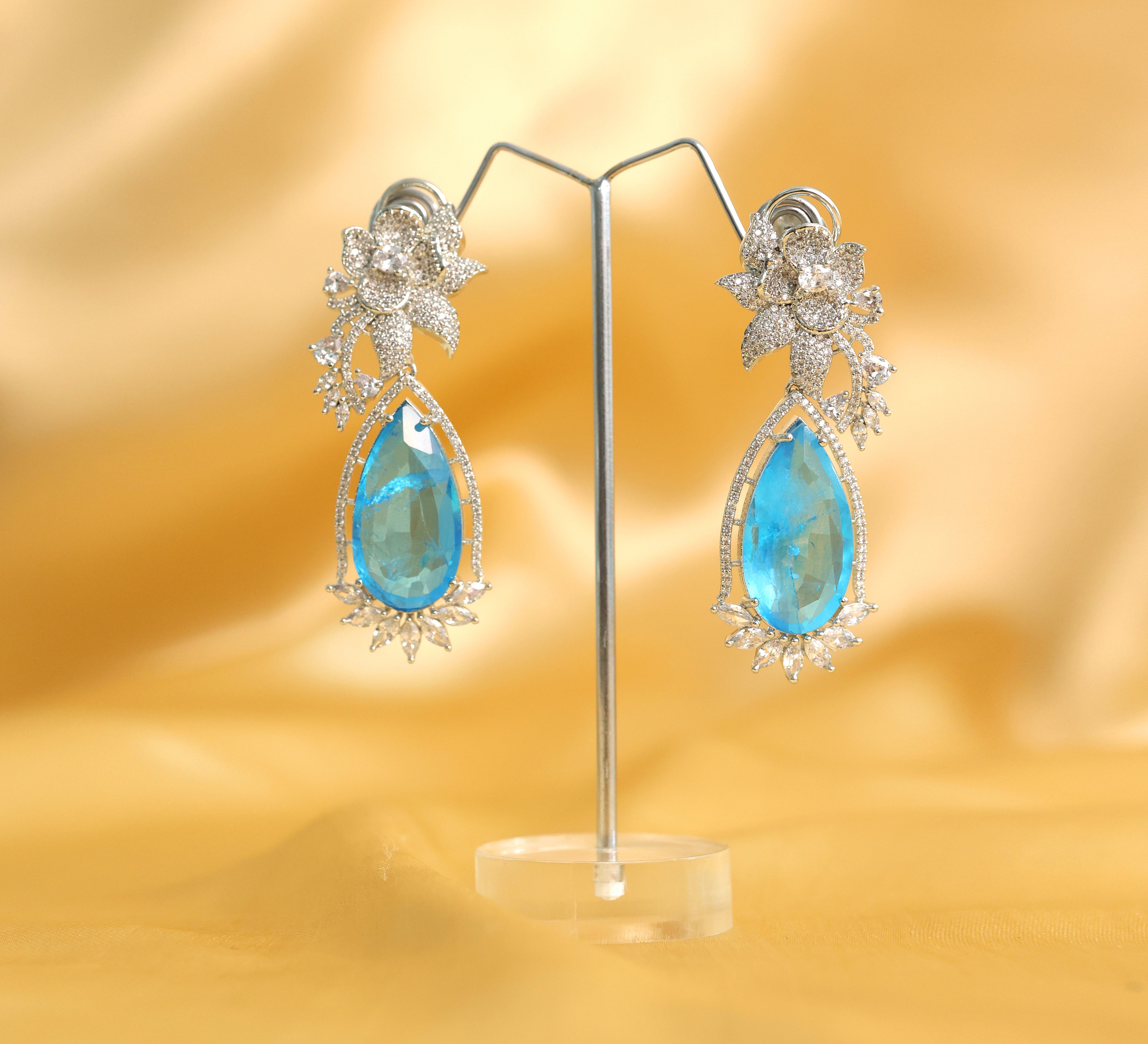 White-Plated Earrings with Doublet Stones - Adisha Jewels