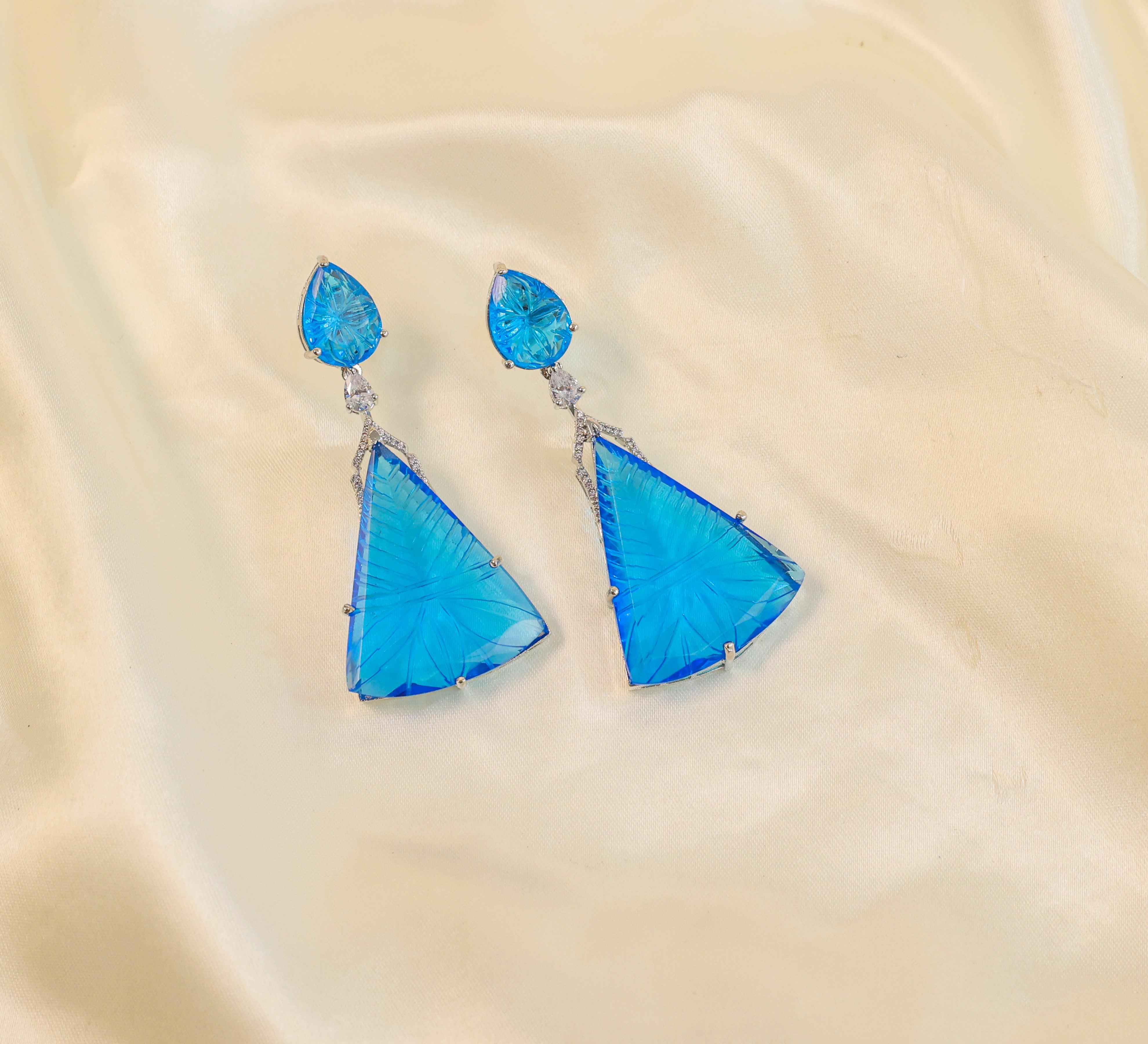 White-Plated Laser-Cut Earrings with Hydro Stones - Adisha Jewels