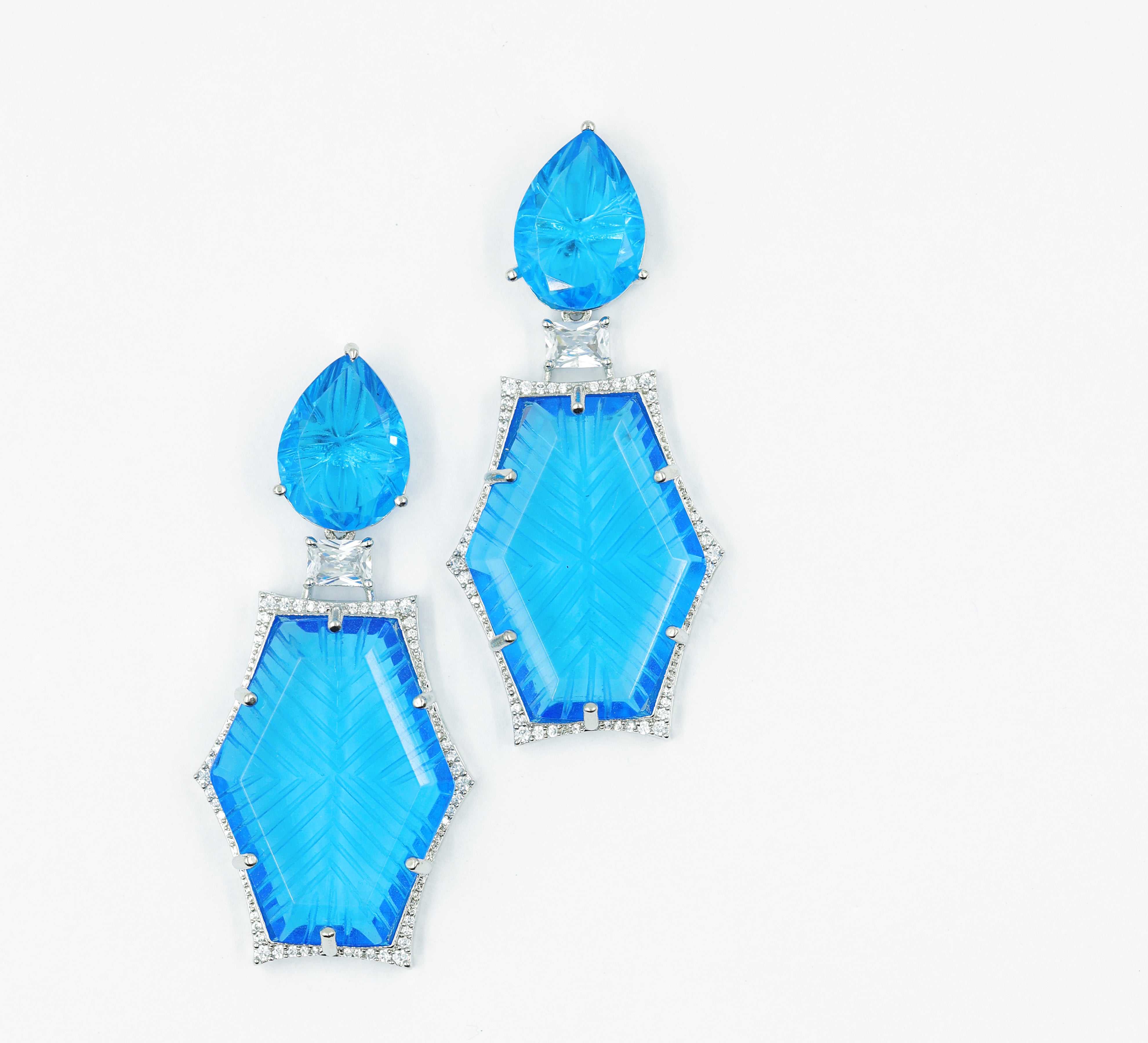 White-Plated Laser-Cut Earrings with Hydro Stones - Adisha Jewels
