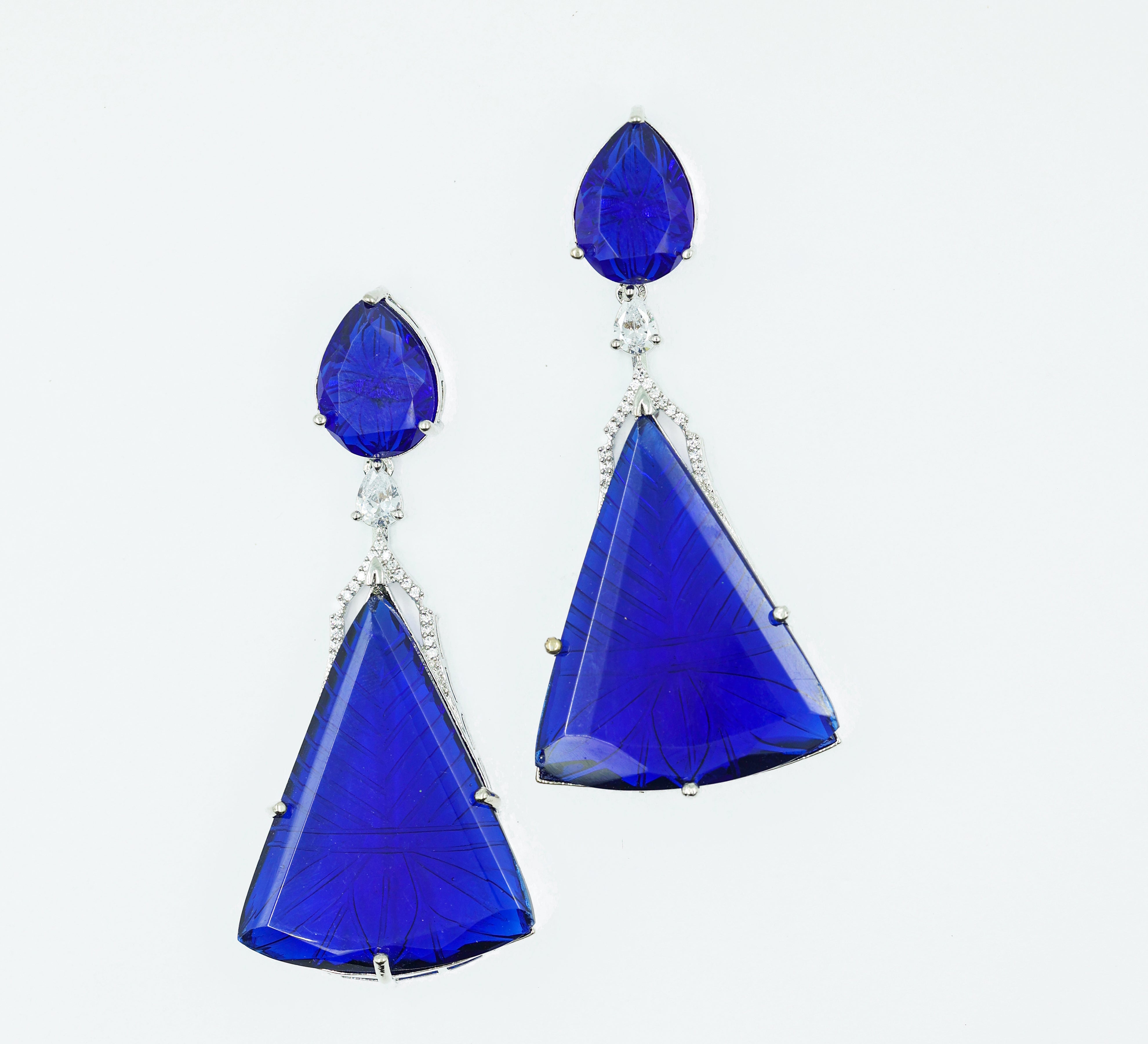 White-Plated Laser-Cut Earrings with Hydro Stones - Adisha Jewels