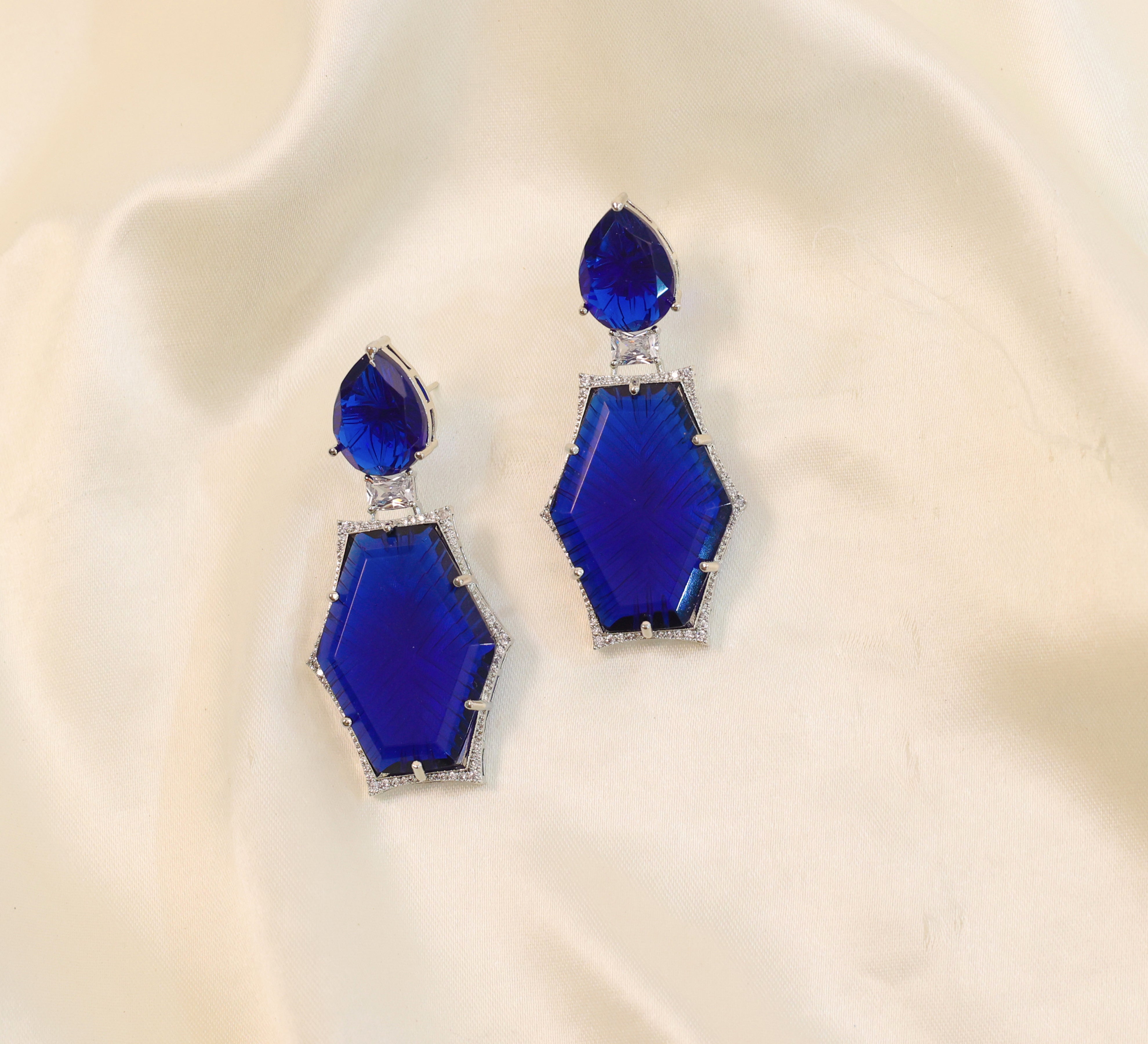White-Plated Laser-Cut Earrings with Hydro Stones - Adisha Jewels