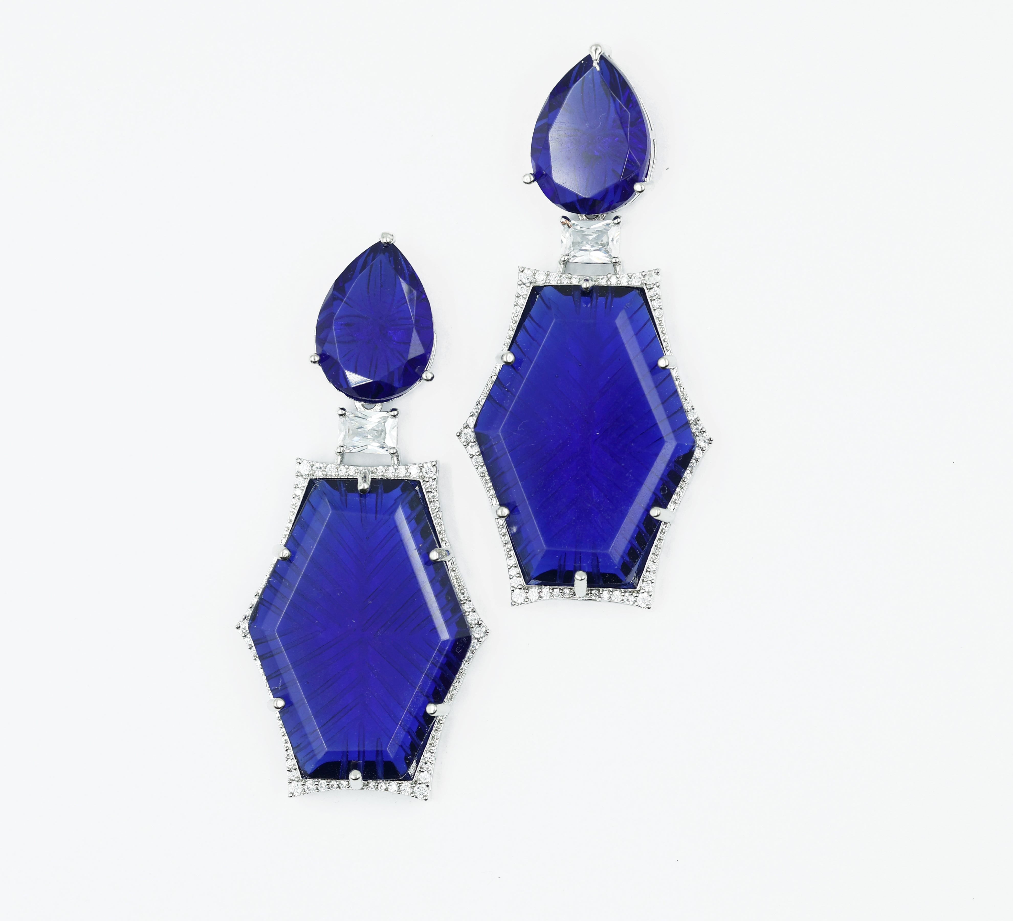 White-Plated Laser-Cut Earrings with Hydro Stones - Adisha Jewels
