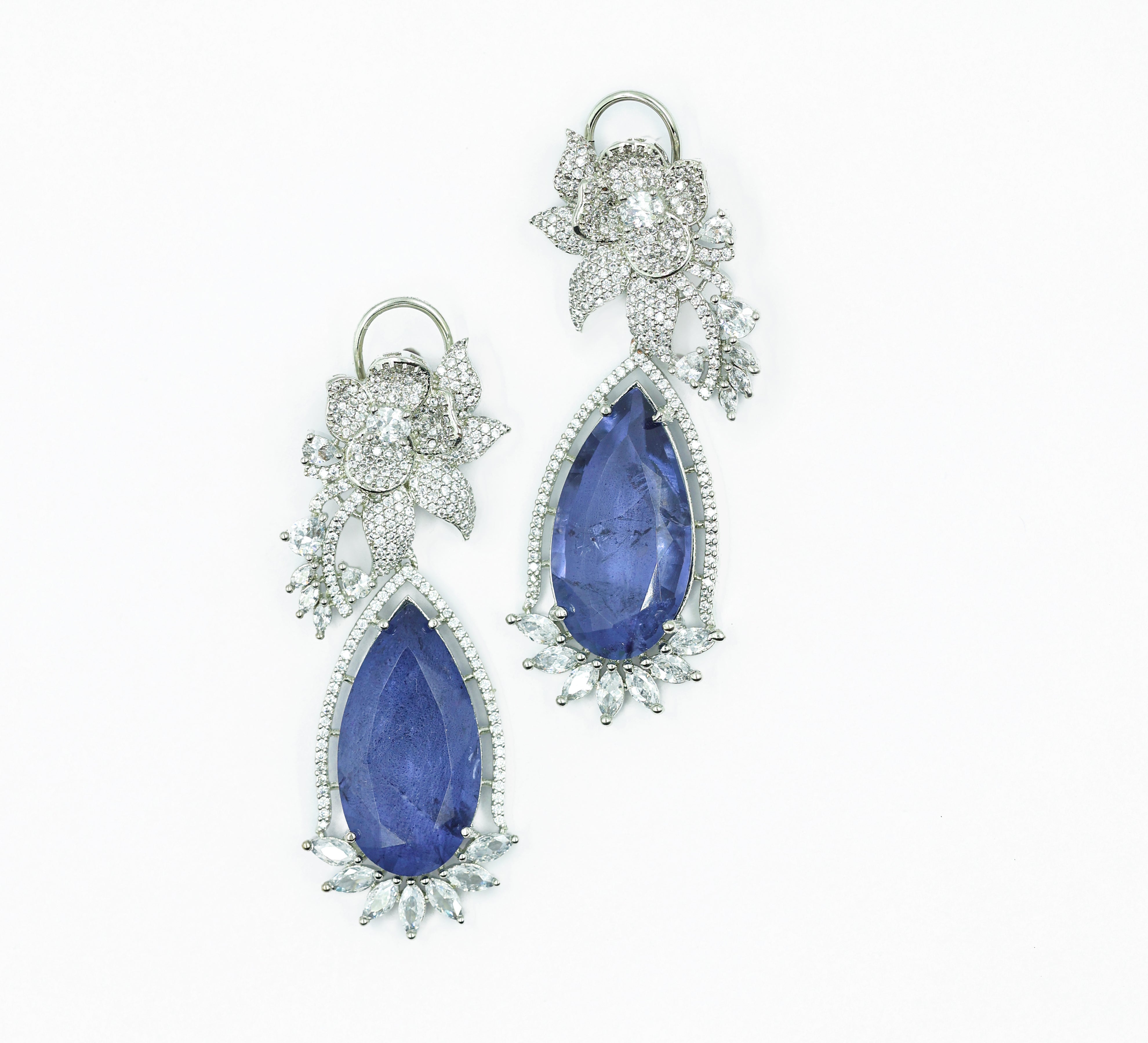 White-Plated Earrings with Doublet Stones - Adisha Jewels