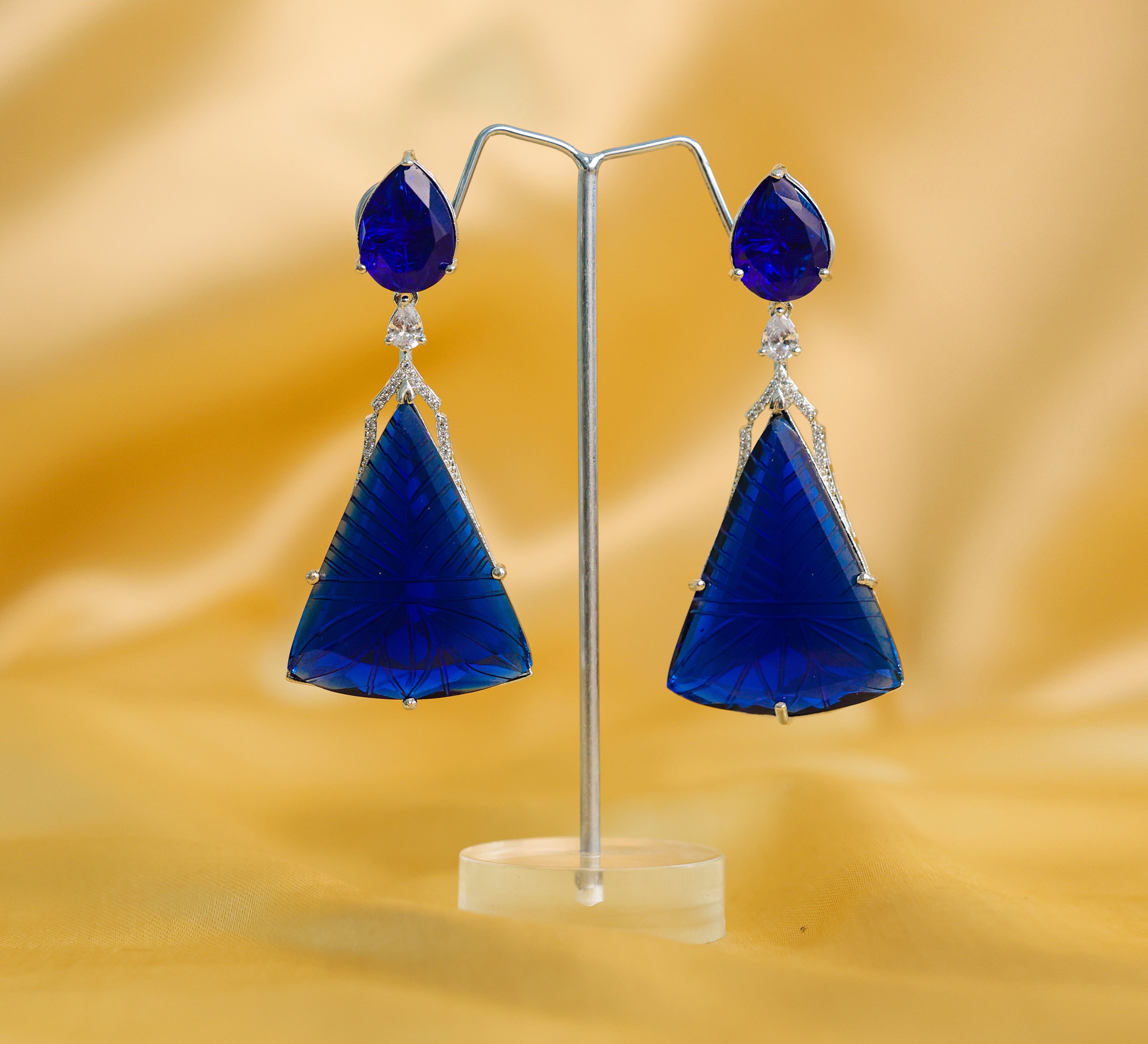 White-Plated Laser-Cut Earrings with Hydro Stones - Adisha Jewels