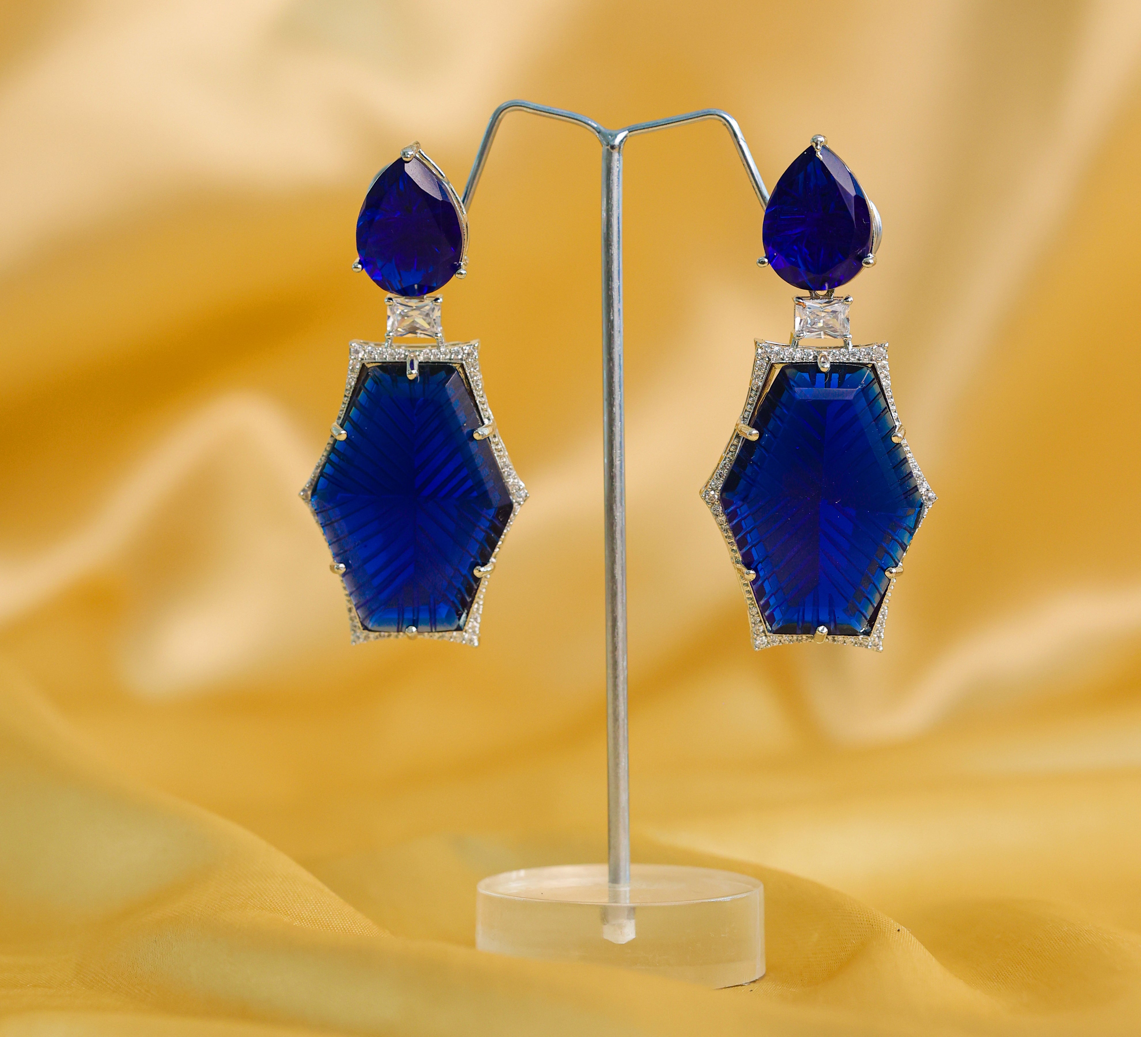 White-Plated Laser-Cut Earrings with Hydro Stones - Adisha Jewels