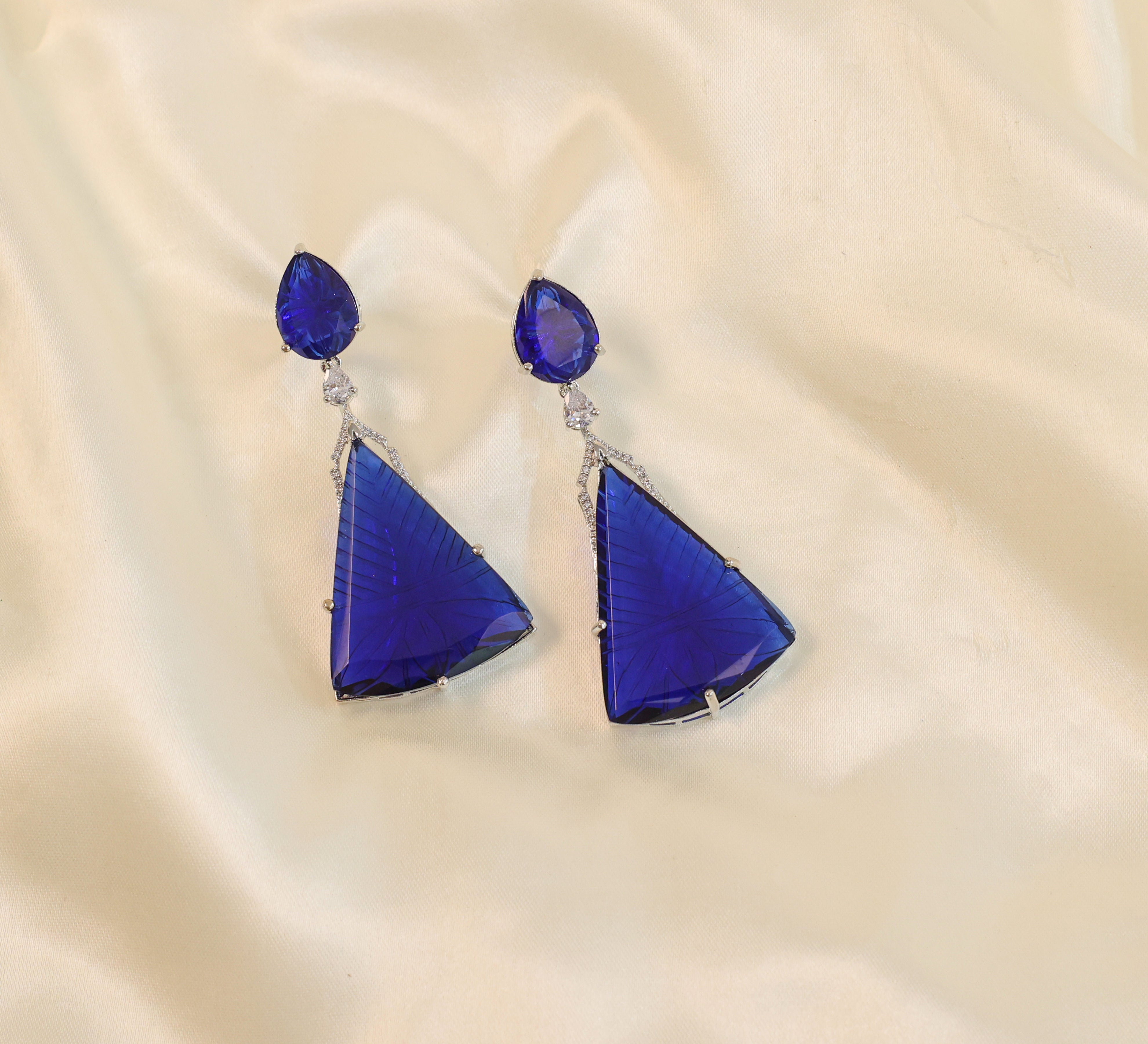 White-Plated Laser-Cut Earrings with Hydro Stones - Adisha Jewels