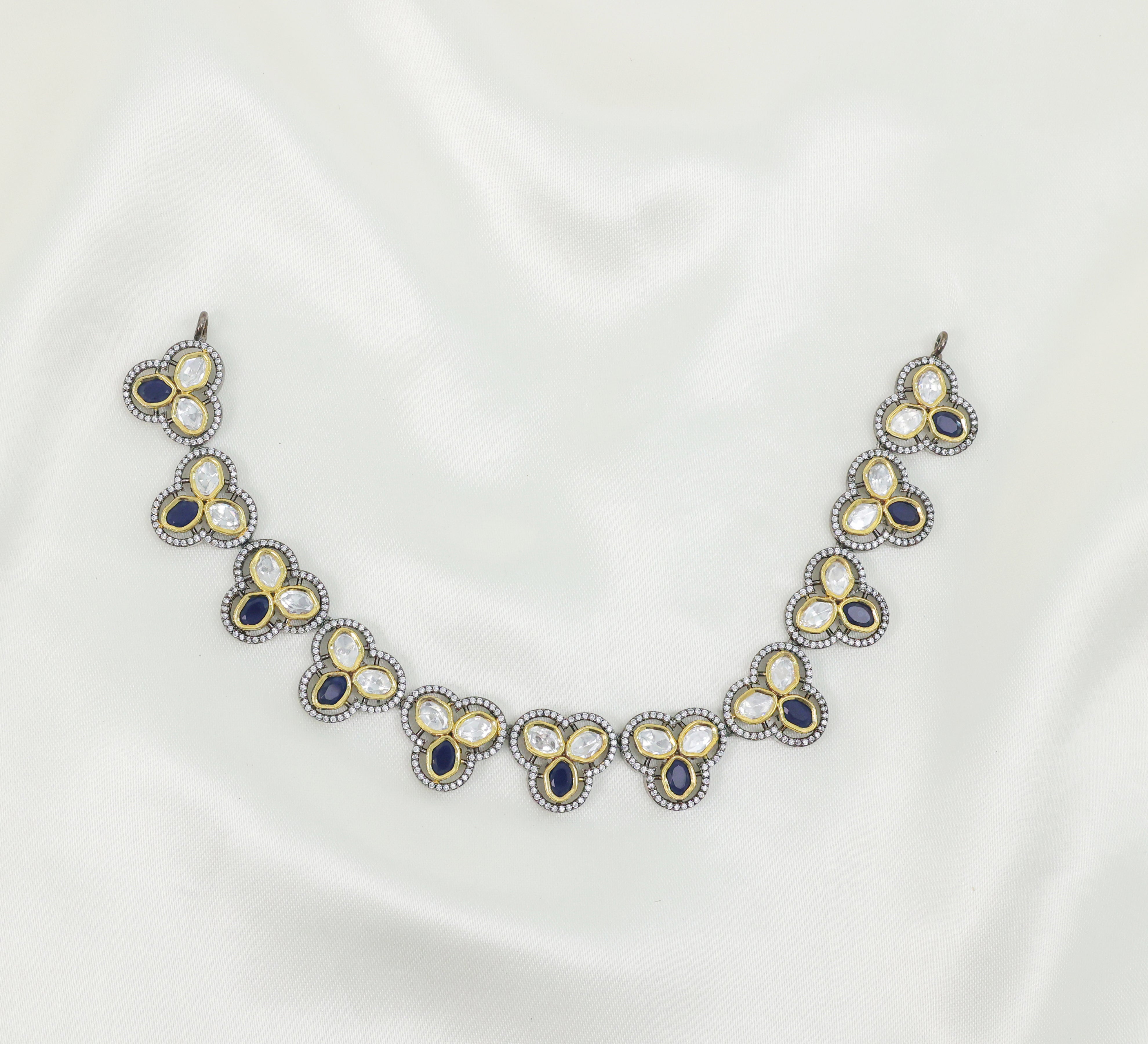 Victorian-Inspired Necklace Set with Hydro Stones & Kundan Polki - Adisha Jewels