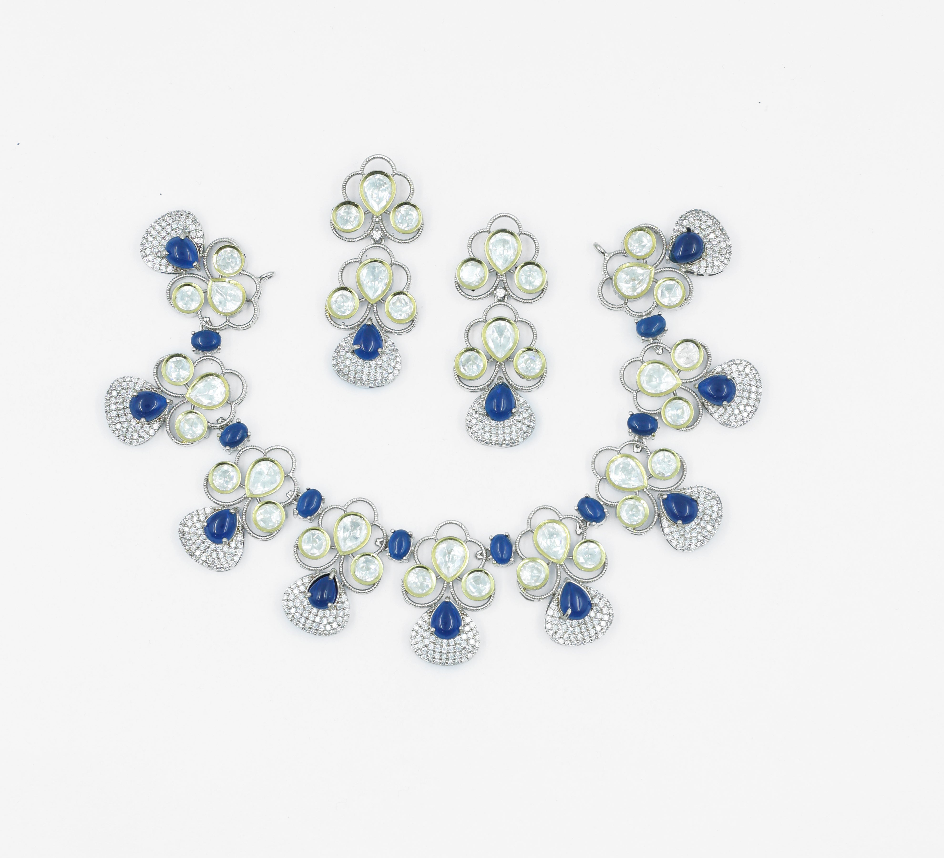 Victorian-Inspired Necklace Set with Hydro Stones & Kundan Polki - Adisha Jewels