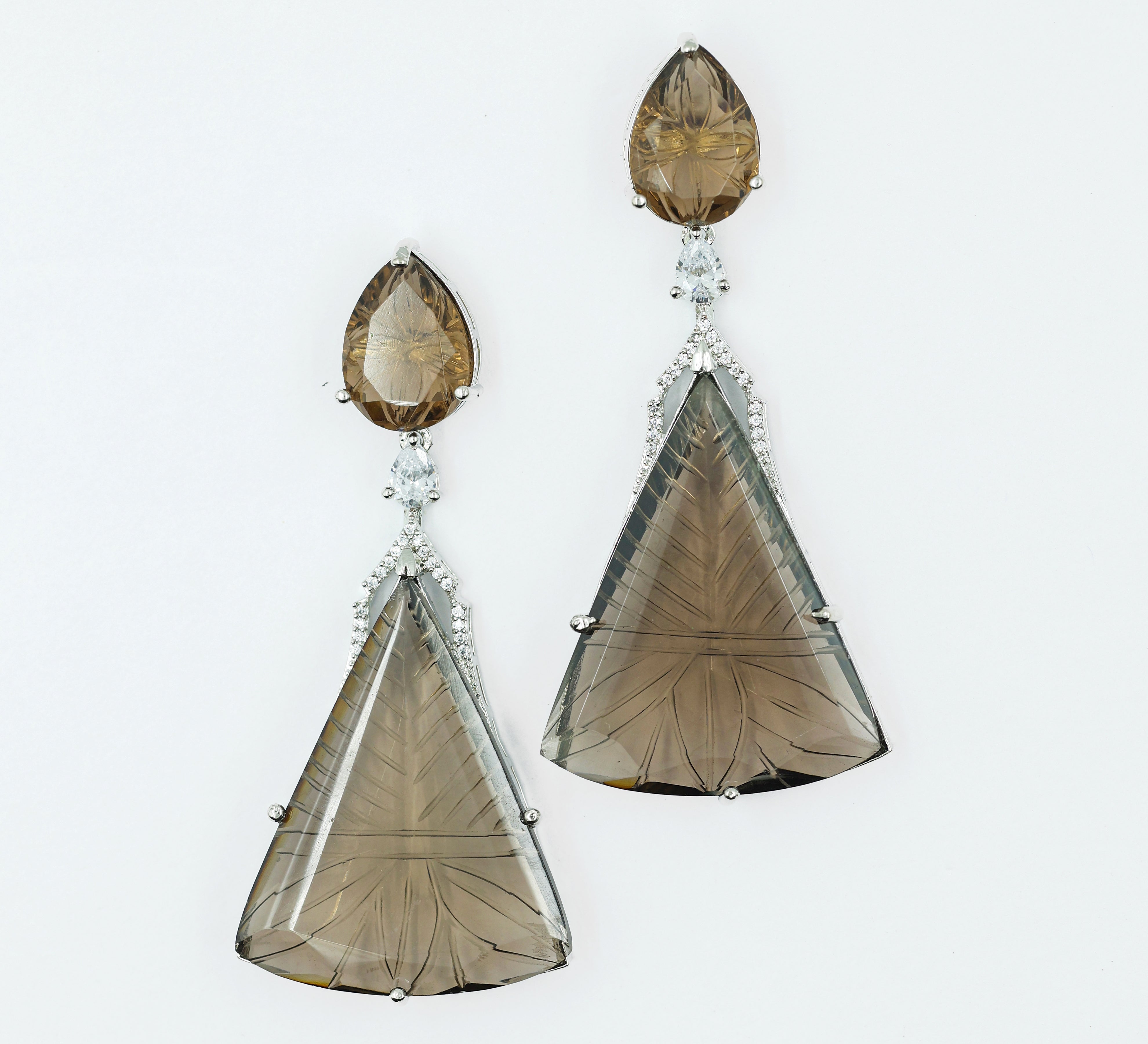 White-Plated Laser-Cut Earrings with Hydro Stones - Adisha Jewels