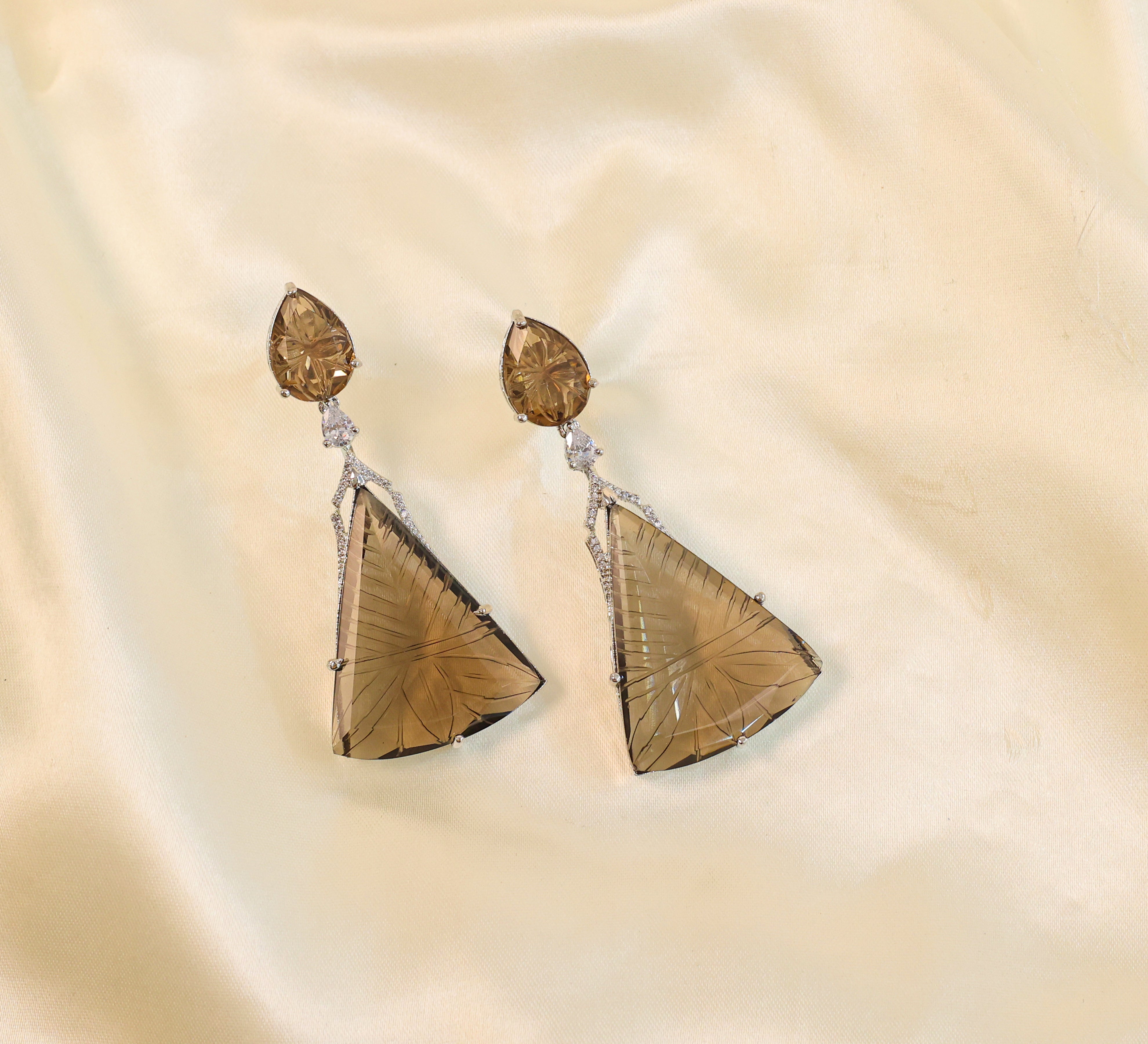 White-Plated Laser-Cut Earrings with Hydro Stones - Adisha Jewels