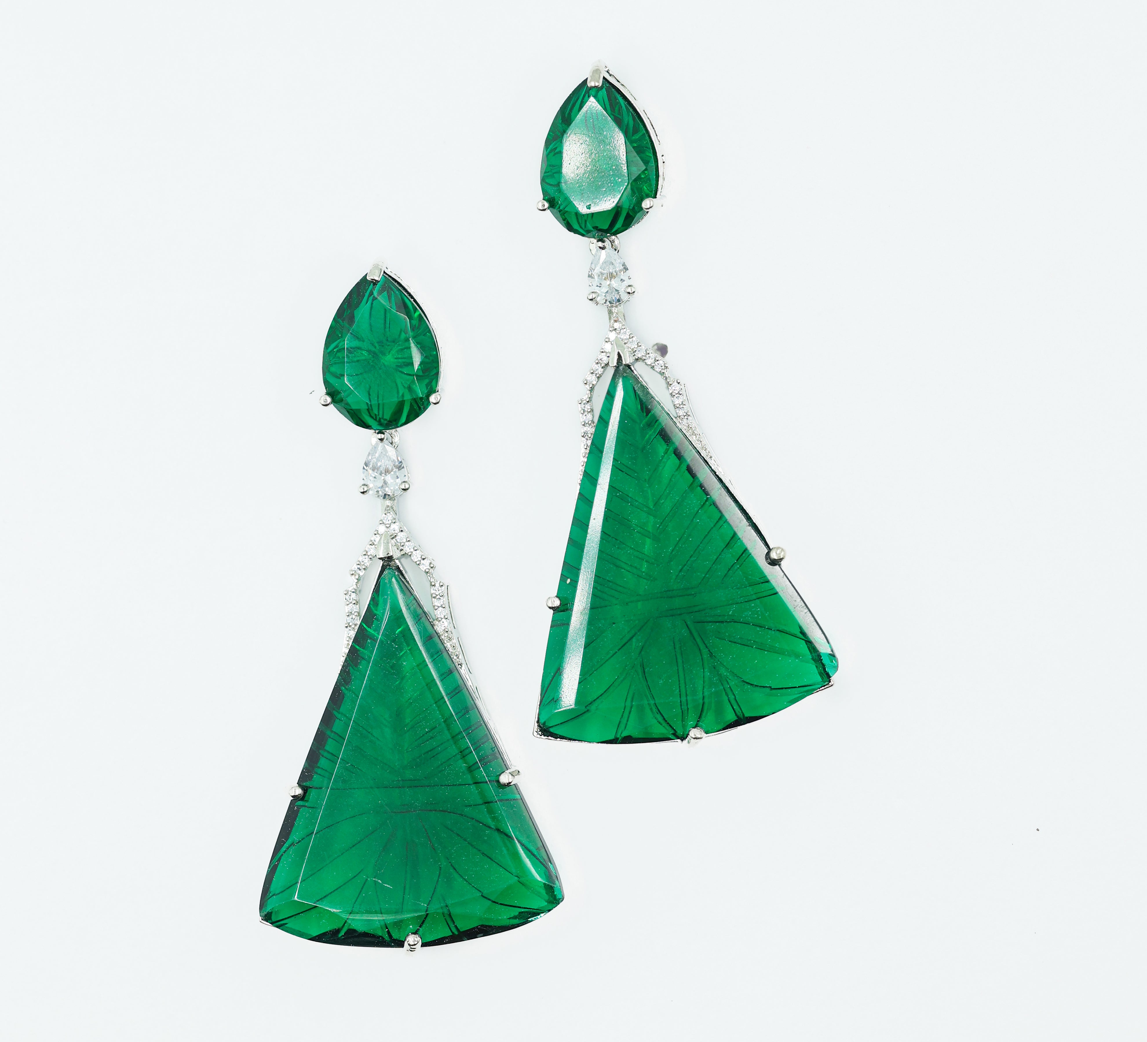 White-Plated Laser-Cut Earrings with Hydro Stones - Adisha Jewels