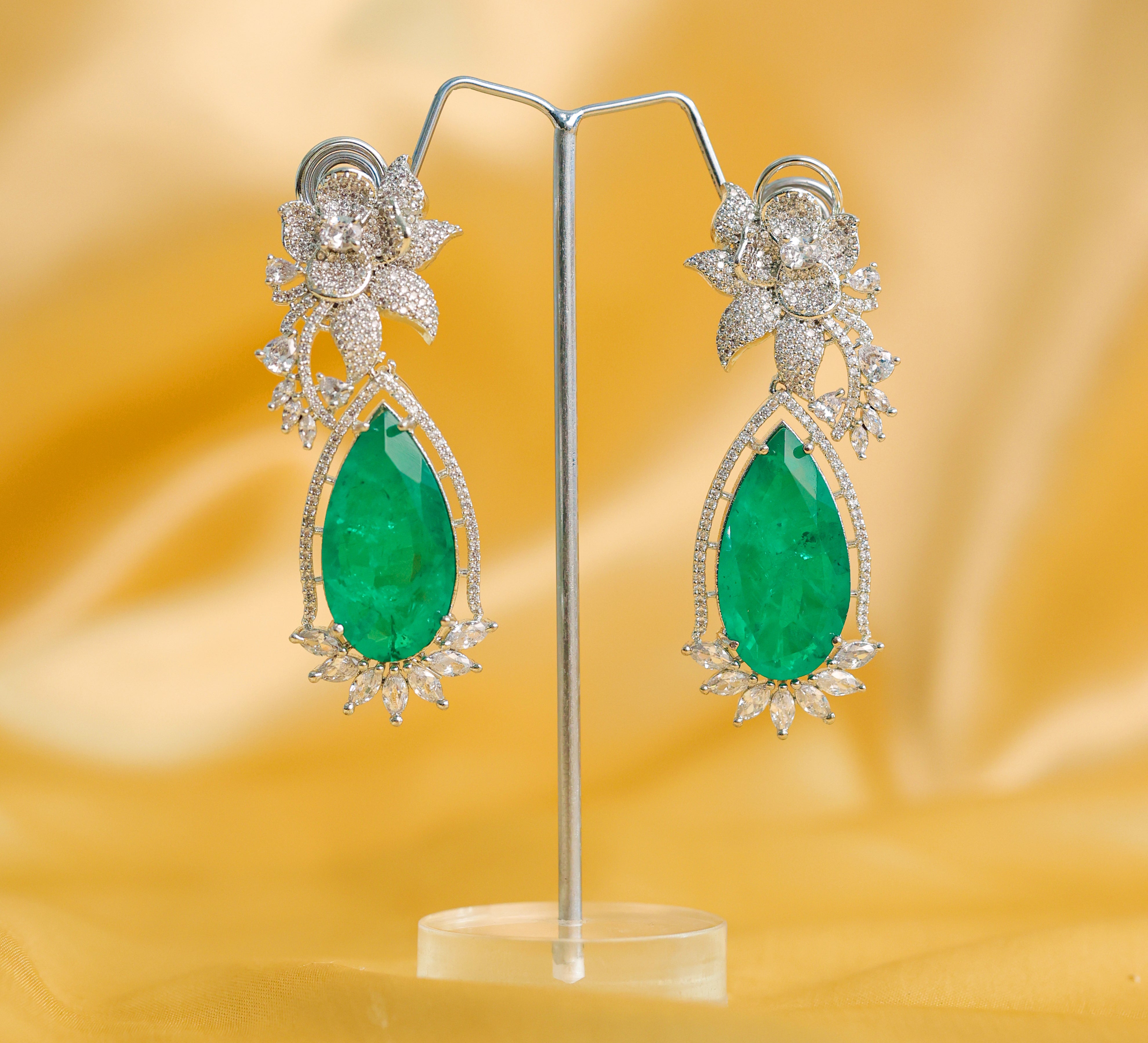 White-Plated Earrings with Doublet Stones - Adisha Jewels
