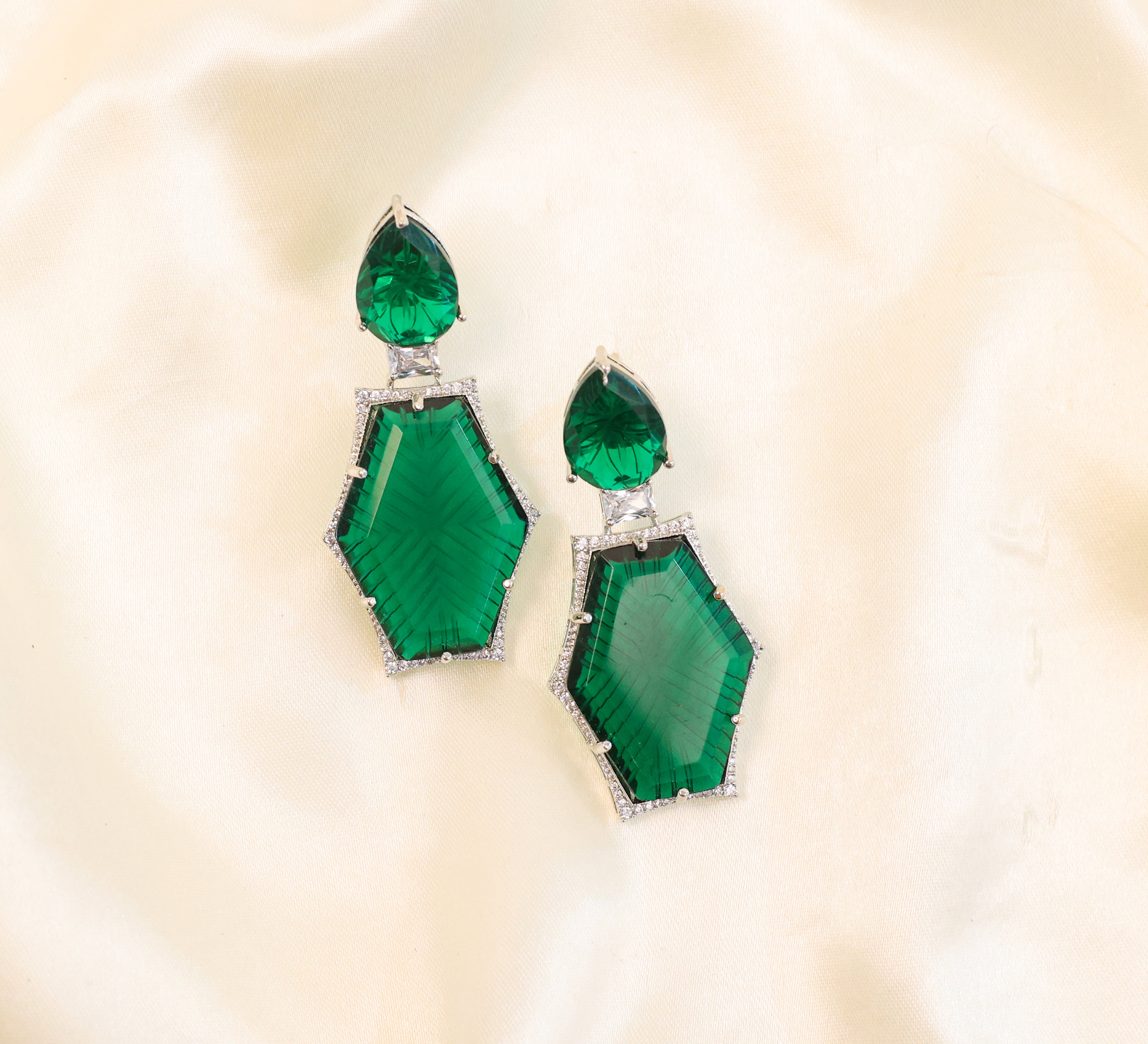 White-Plated Laser-Cut Earrings with Hydro Stones - Adisha Jewels