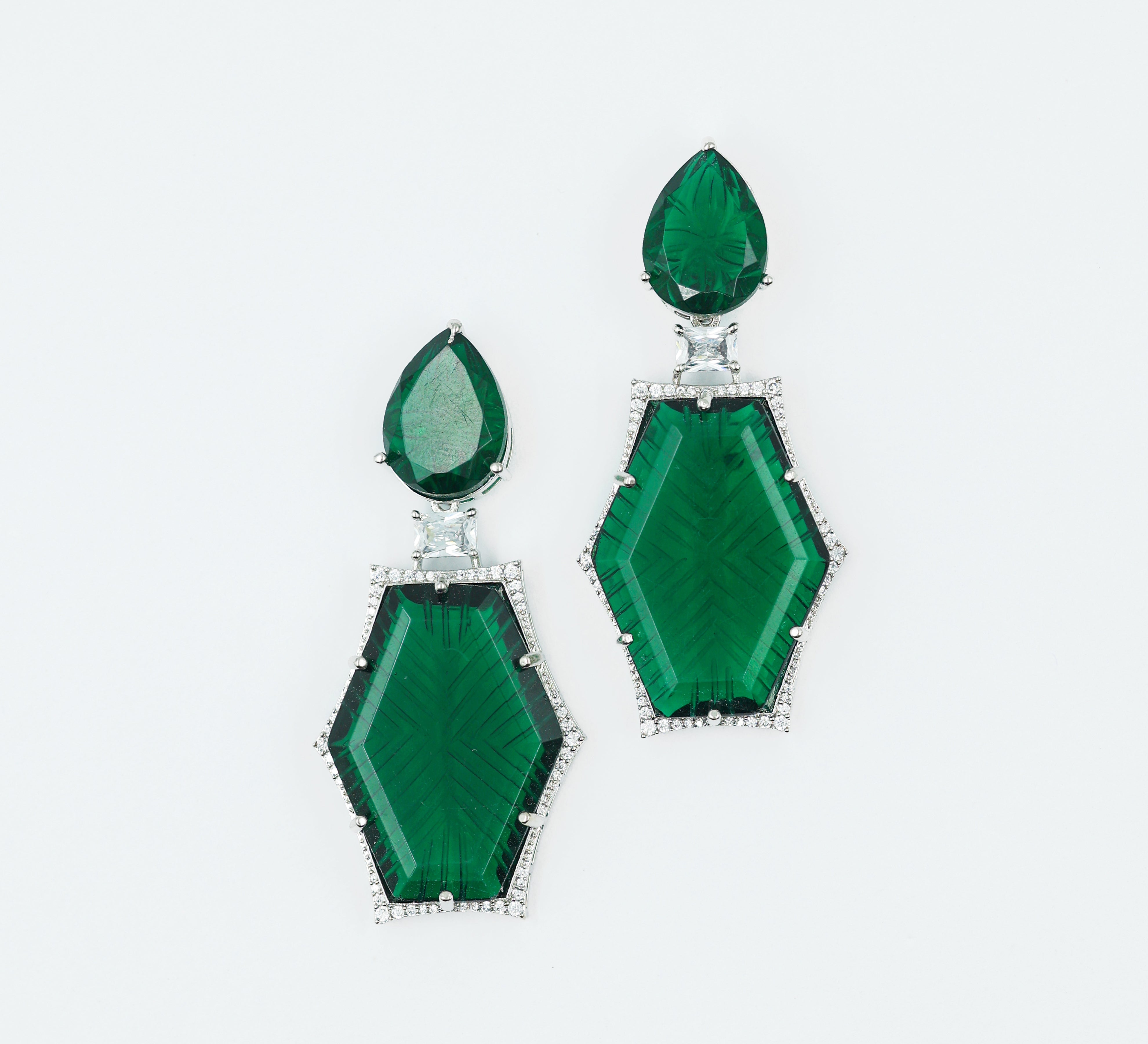 White-Plated Laser-Cut Earrings with Hydro Stones - Adisha Jewels