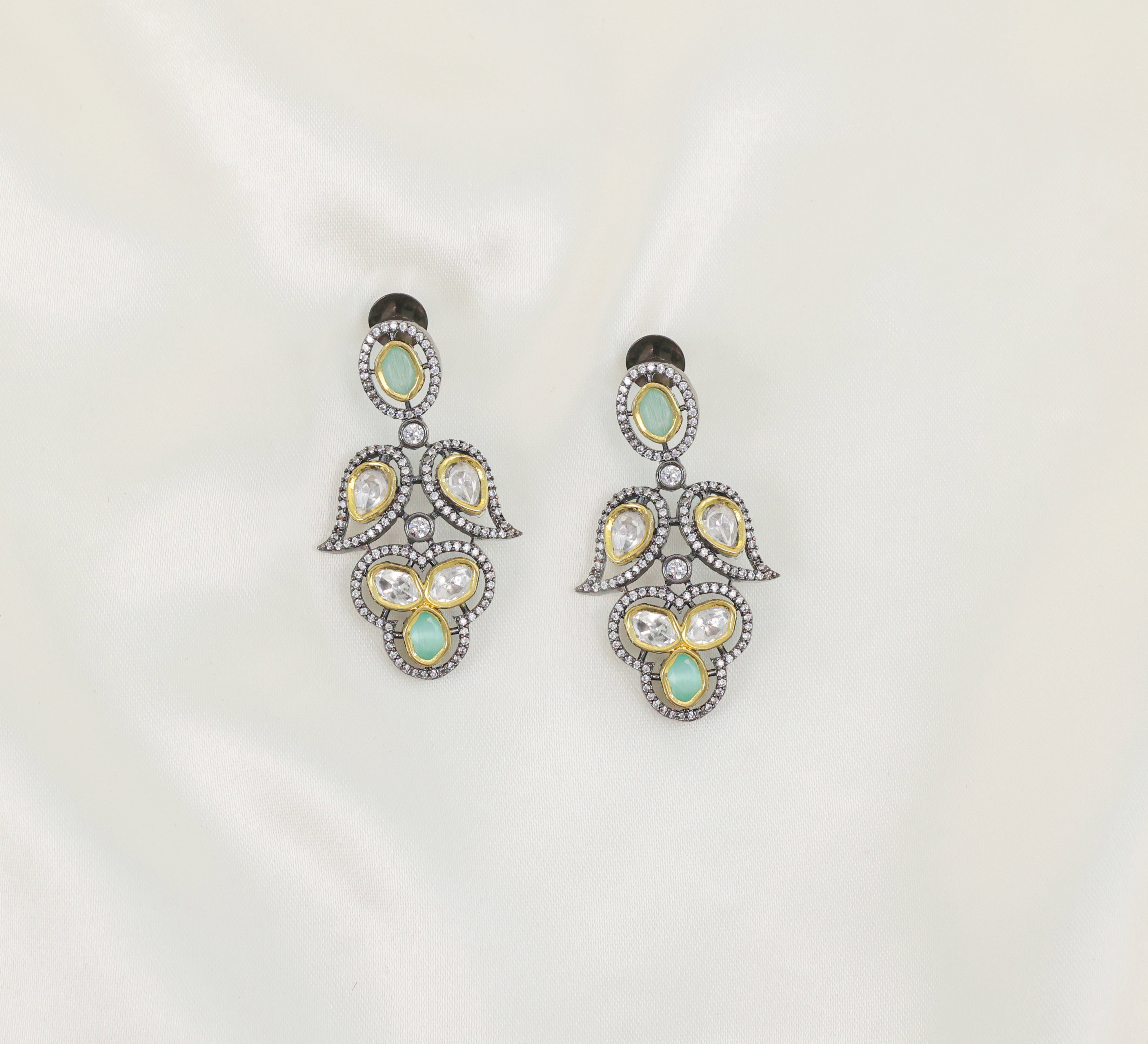 Victorian-Inspired Necklace Set with Hydro Stones & Kundan Polki - Adisha Jewels