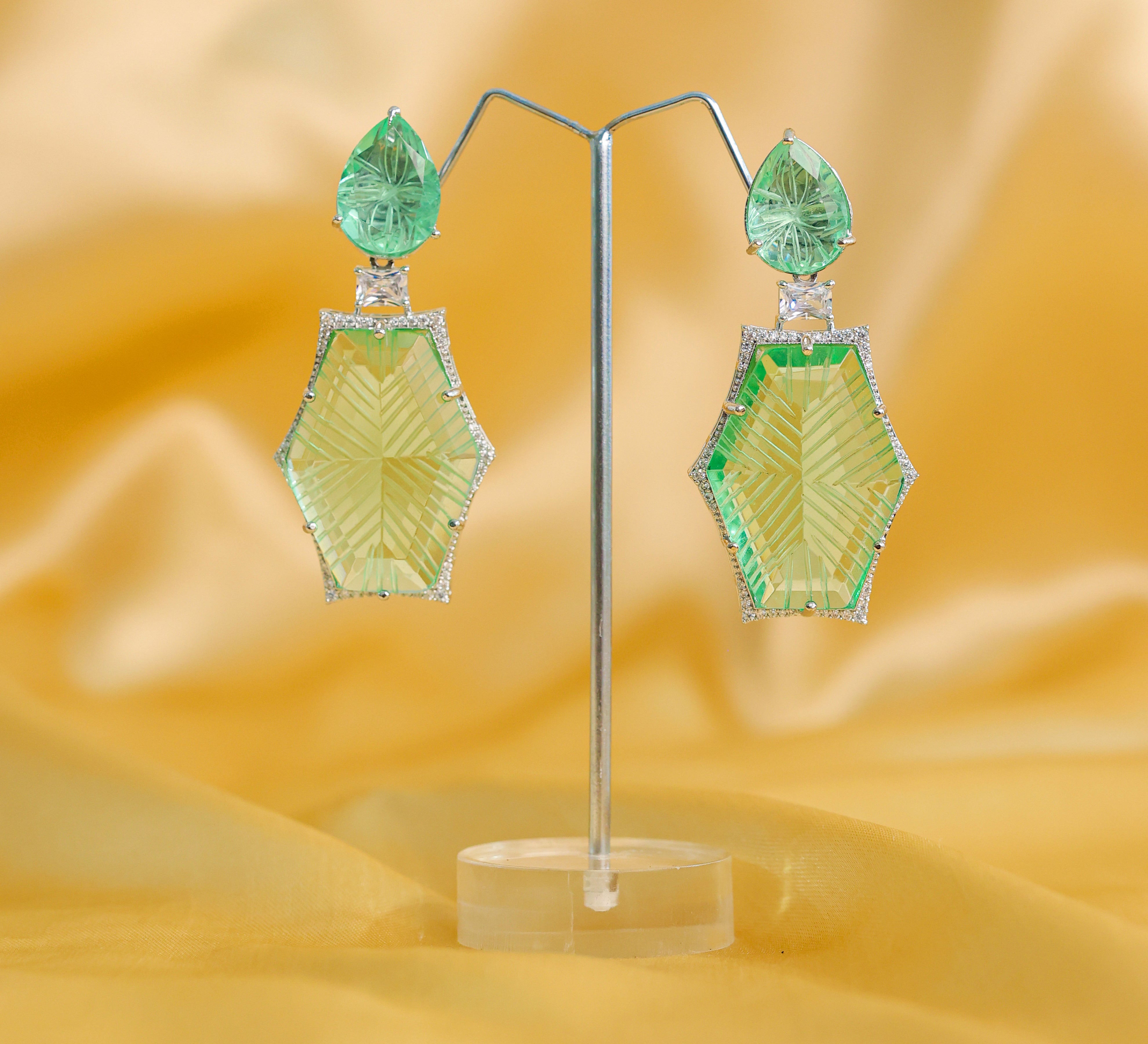 White-Plated Laser-Cut Earrings with Hydro Stones - Adisha Jewels