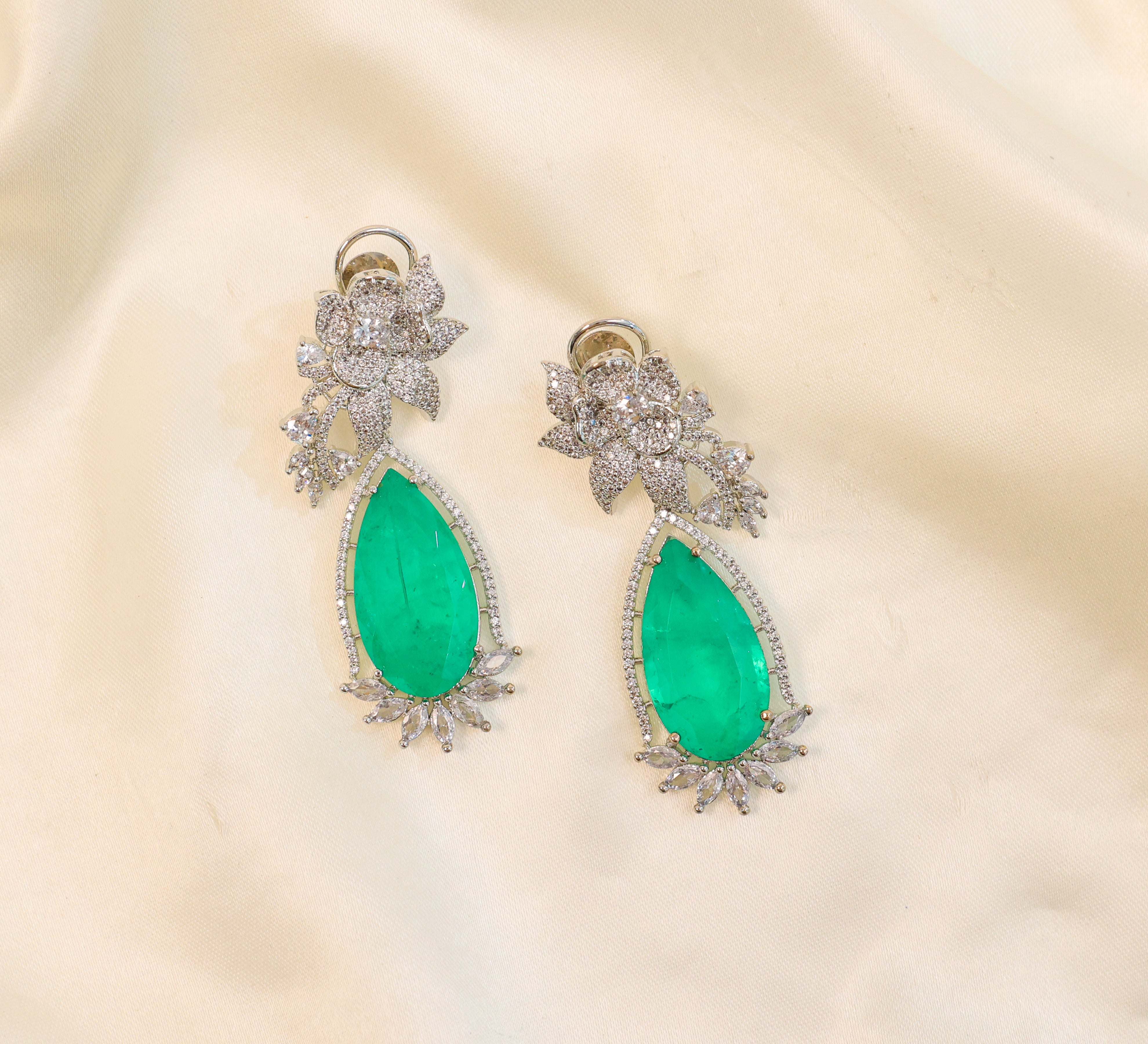 White-Plated Earrings with Doublet Stones - Adisha Jewels