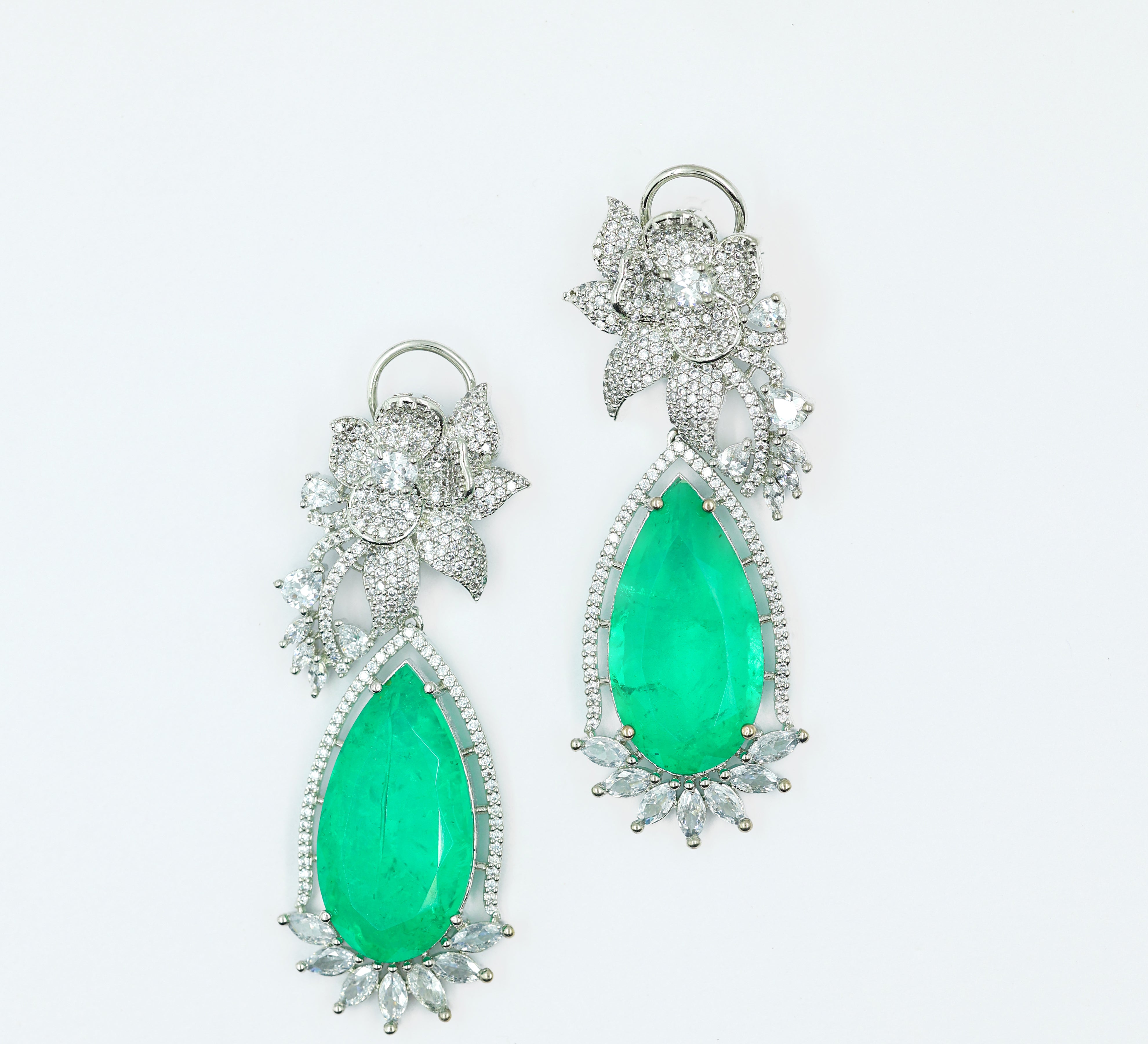 White-Plated Earrings with Doublet Stones - Adisha Jewels